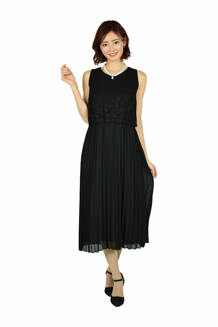 Hermoso Luxe レース プリーツミディブラックドレス S M をレンタル 結婚式パーティーのドレスレンタルはおしゃれコンシャス Hermoso Luxe レース プリーツミディブラックドレス S M をレンタル 結婚式パーティーのドレスレンタルはおしゃれコンシャス