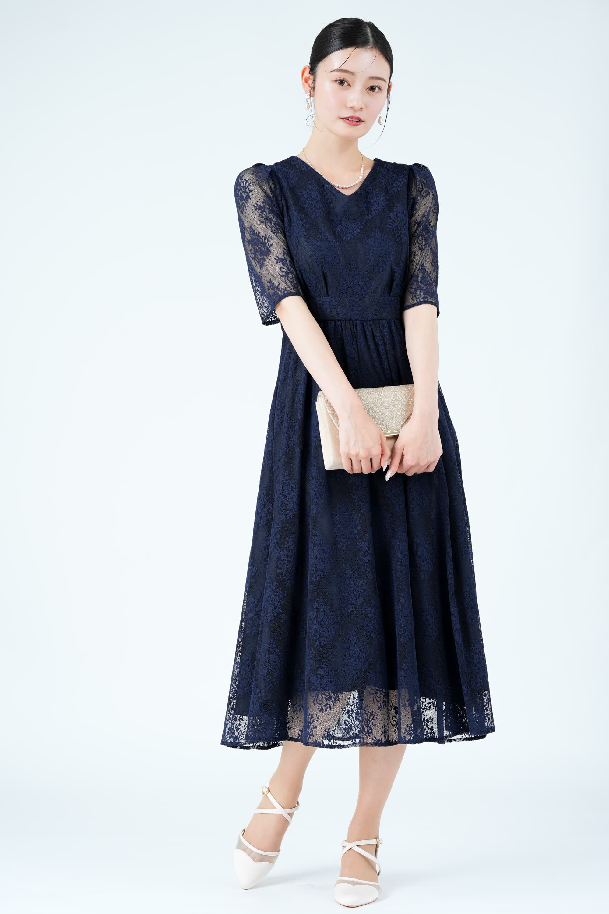 今ならほぼ即納！ AIMER 総レースネイビードレス (M) をレンタル - 結婚式 スーツ・フォーマル・ドレス