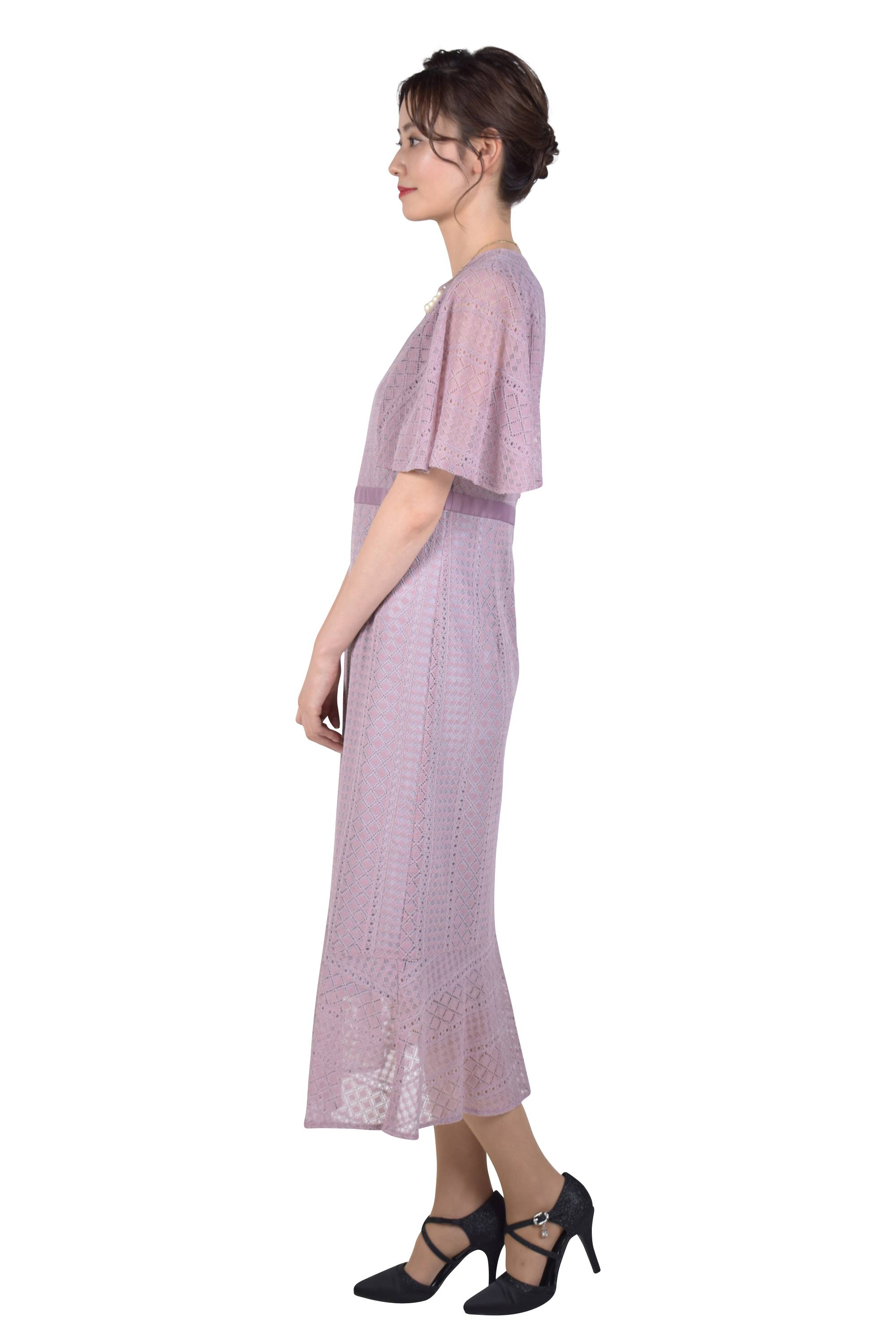 フレアスリーブアッシュピンクドレス