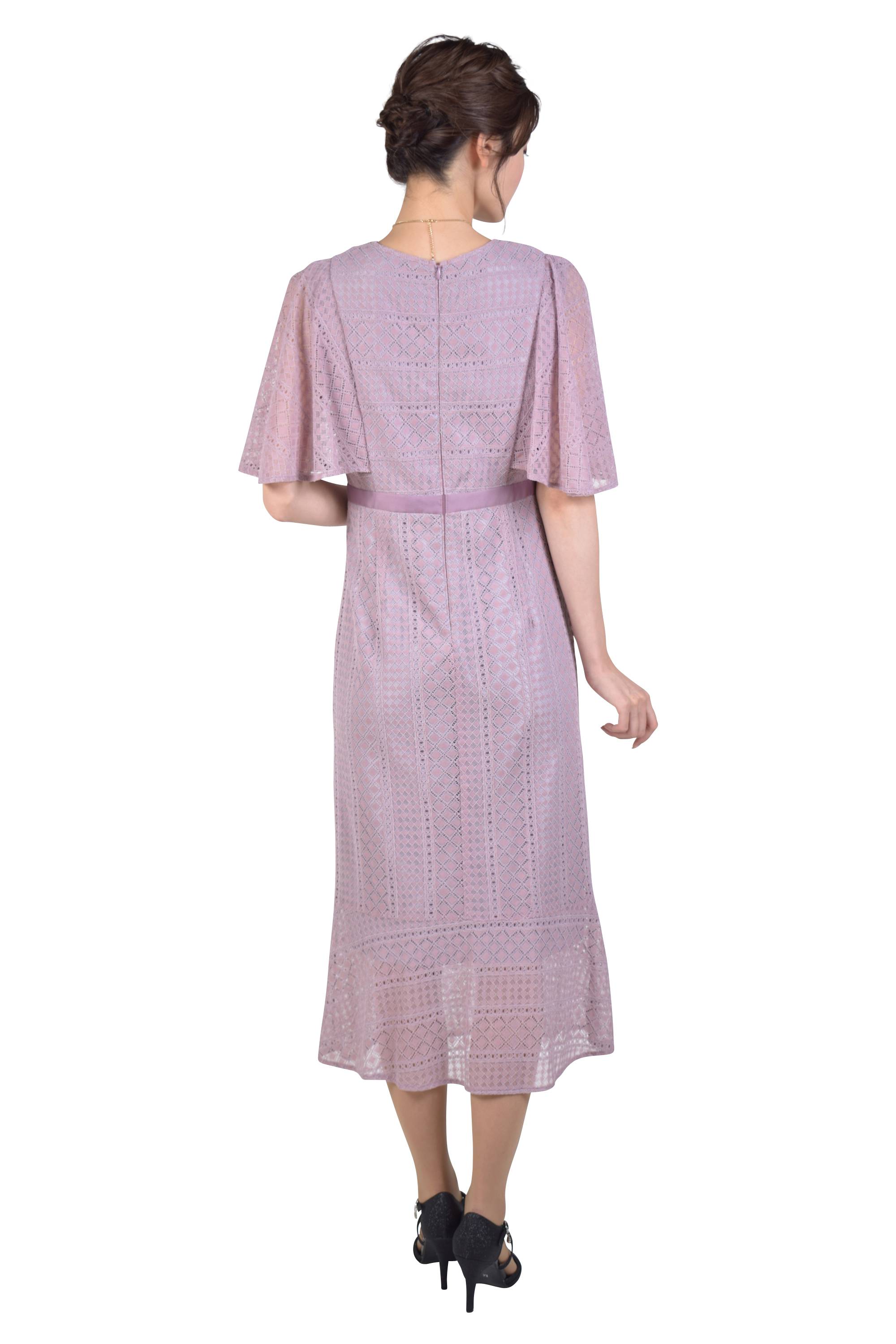 フレアスリーブアッシュピンクドレス