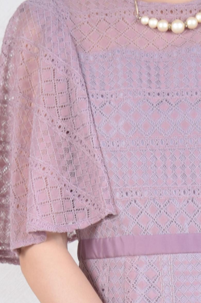 フレアスリーブアッシュピンクドレス