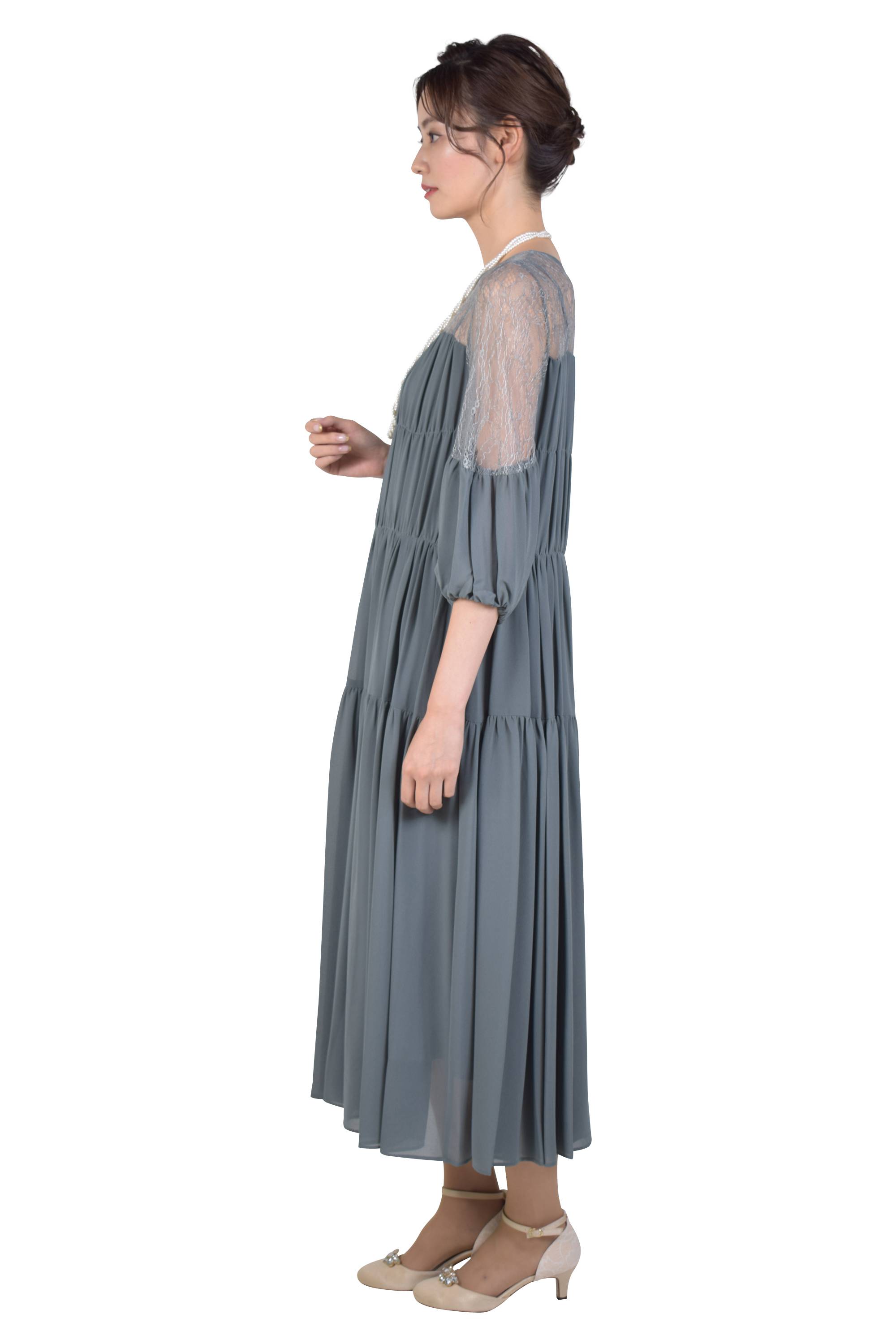 ティアードライトカーキドレス