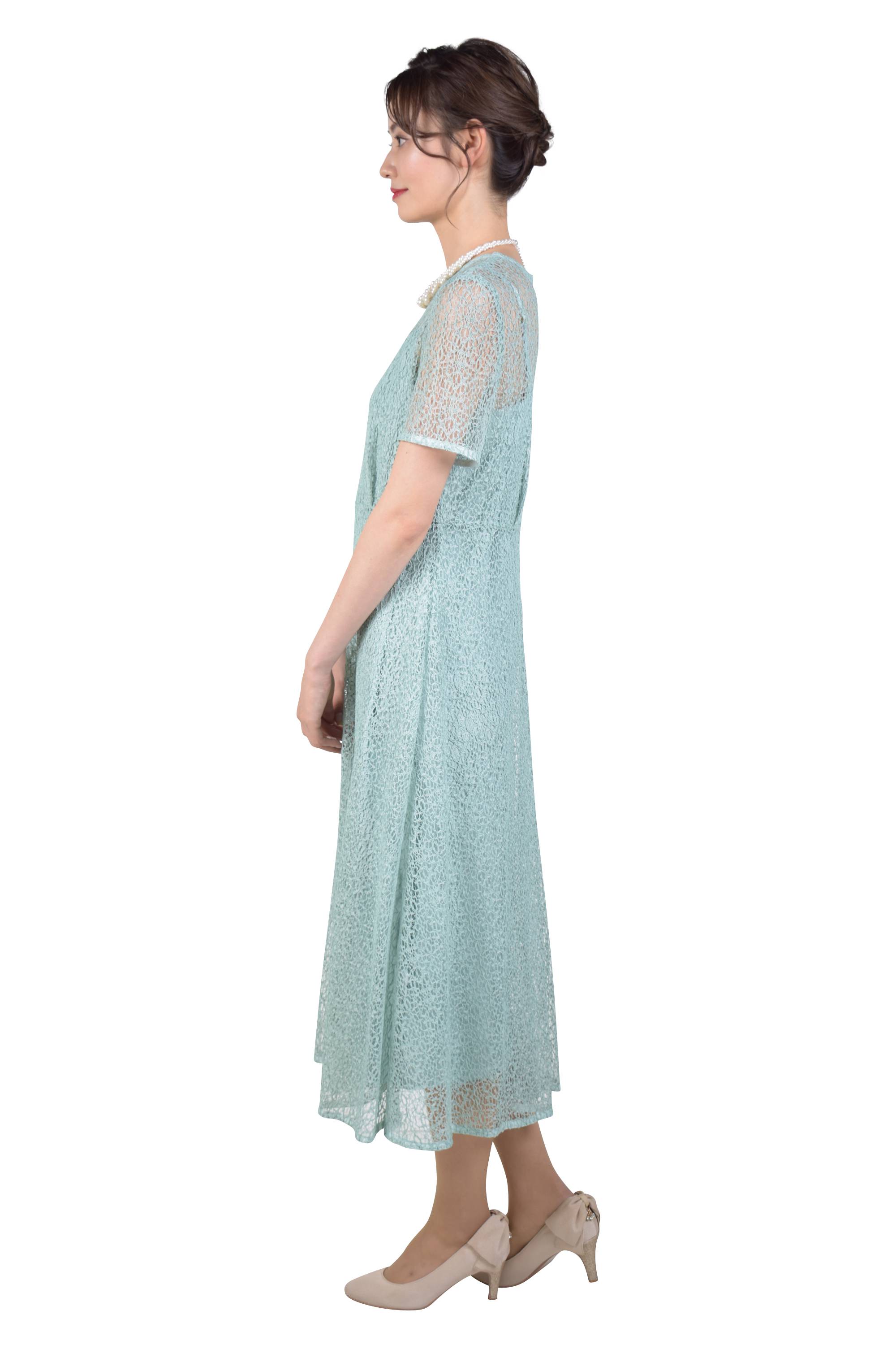 コードレース薄ミントカラードレス