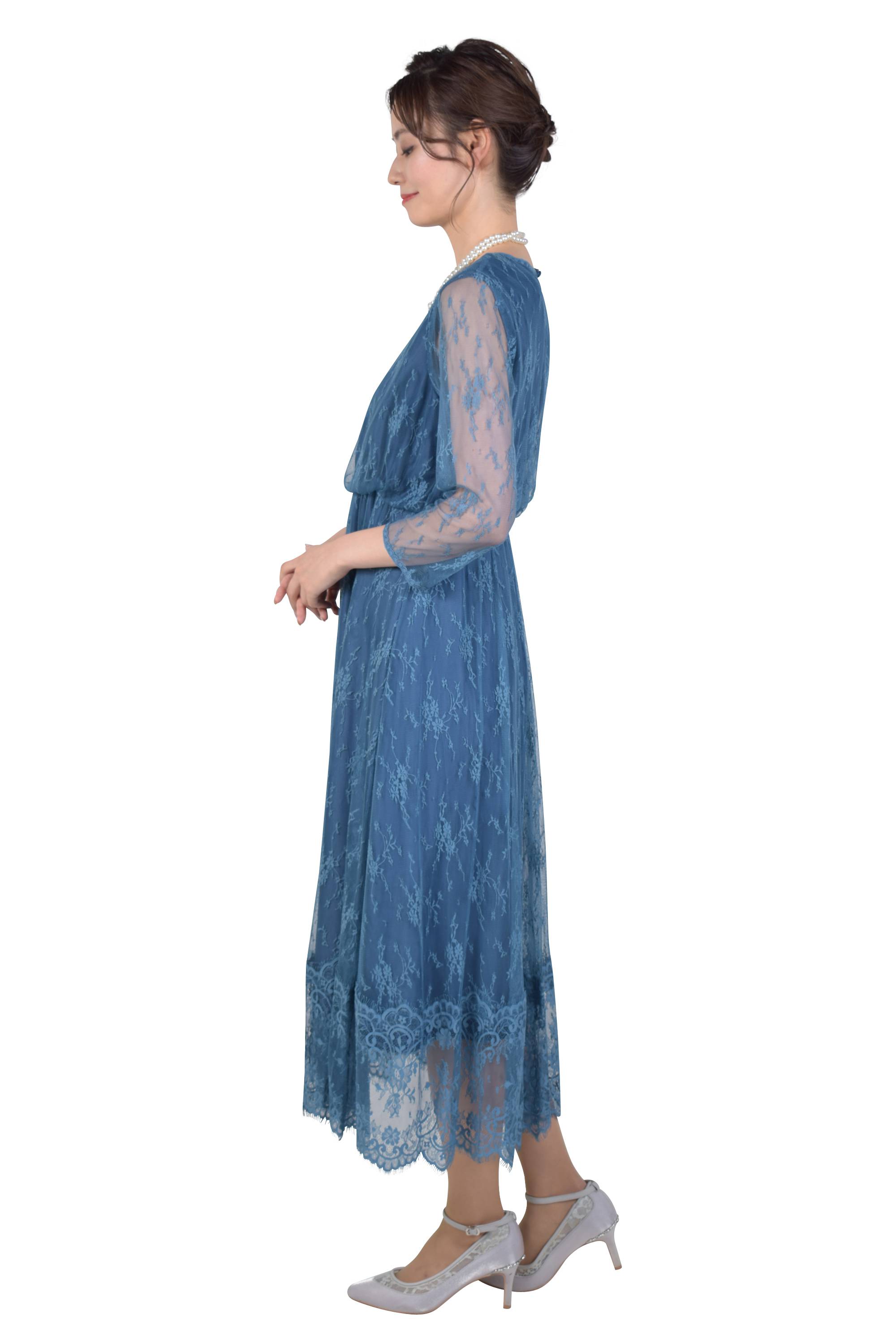 チュールレースブルーネイビードレス