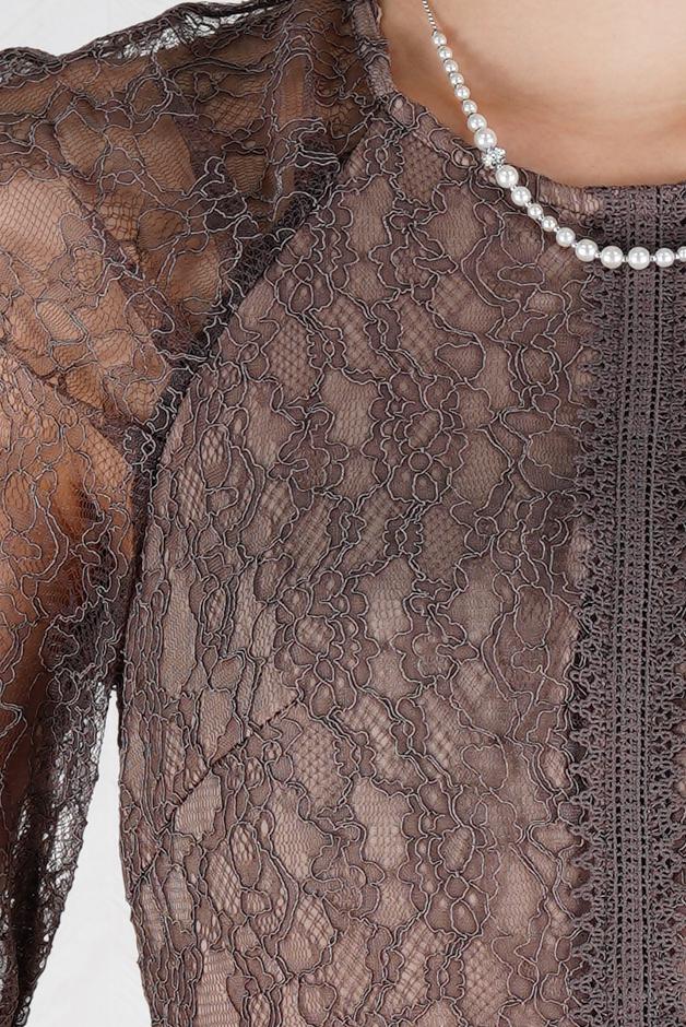 総レースモカロングドレス