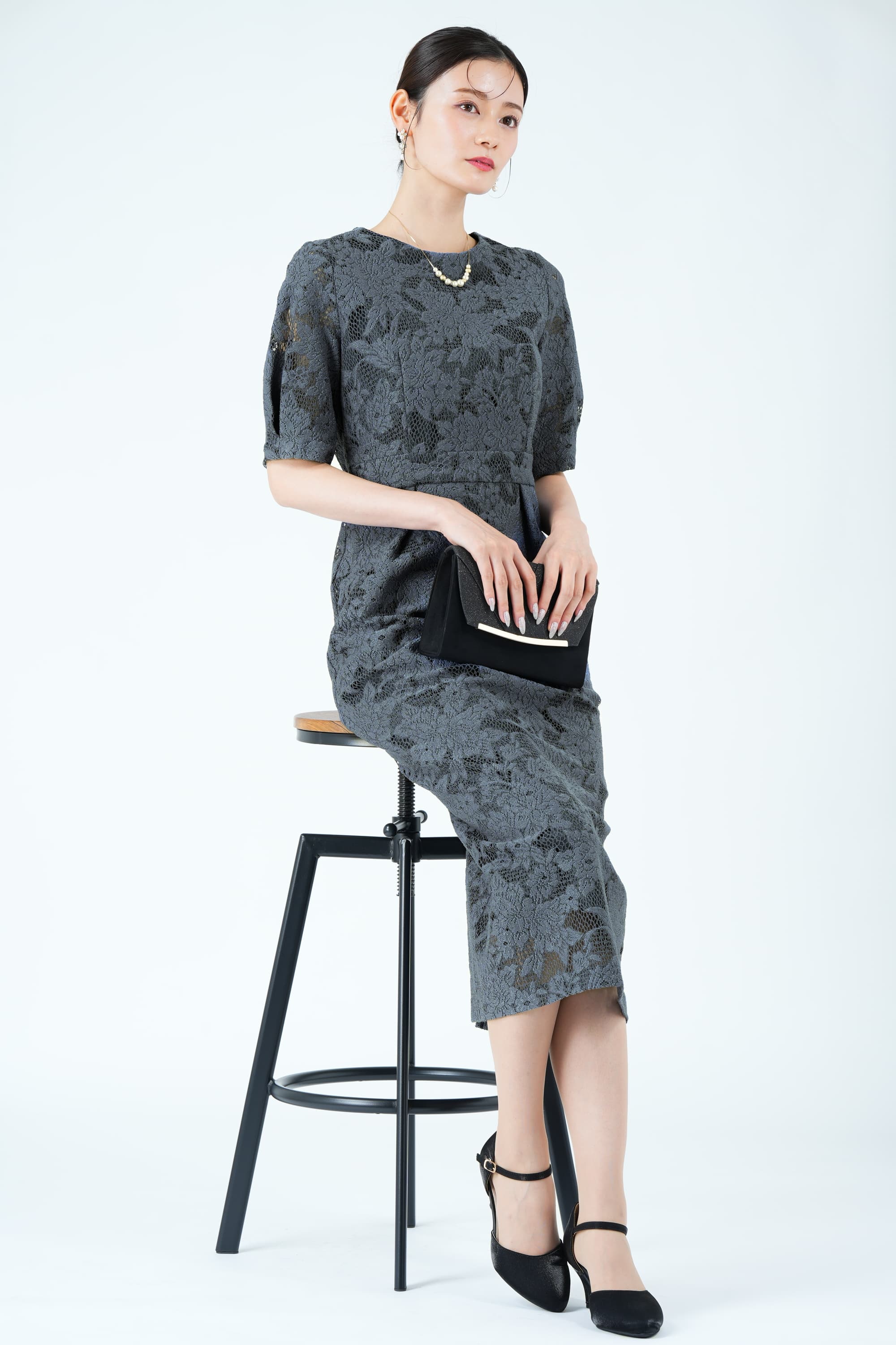 Aimer ジャガードドレス　Mサイズ AIMER ジャガードレース袖付きIラインダルブルードレス (M) を