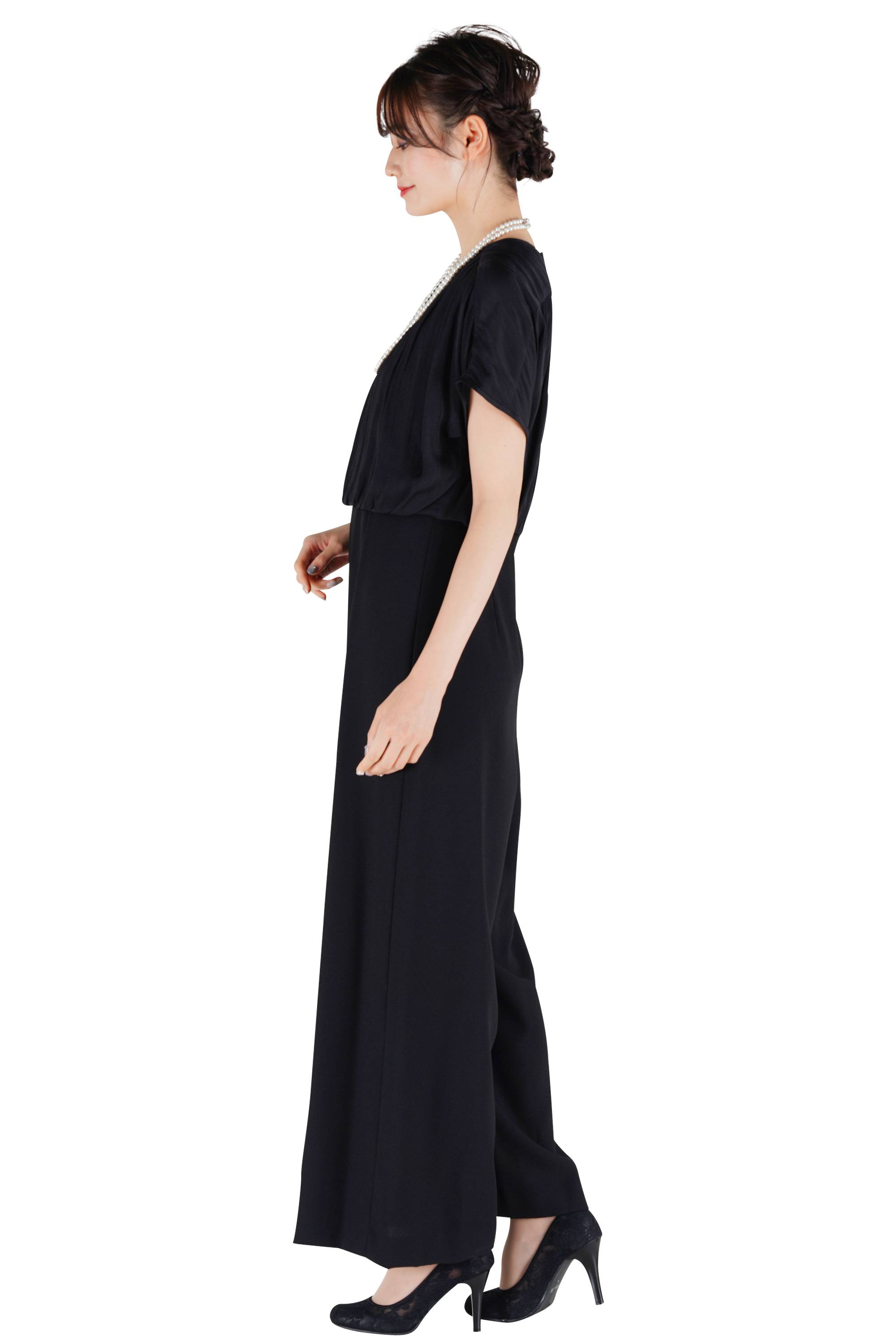 異素材MIXワイドパンツブラックドレス