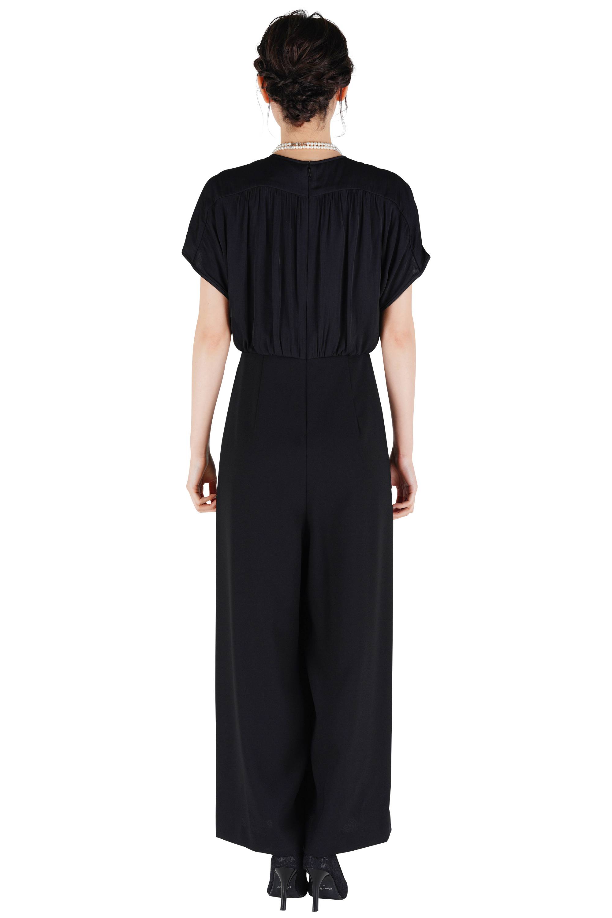 異素材MIXワイドパンツブラックドレス