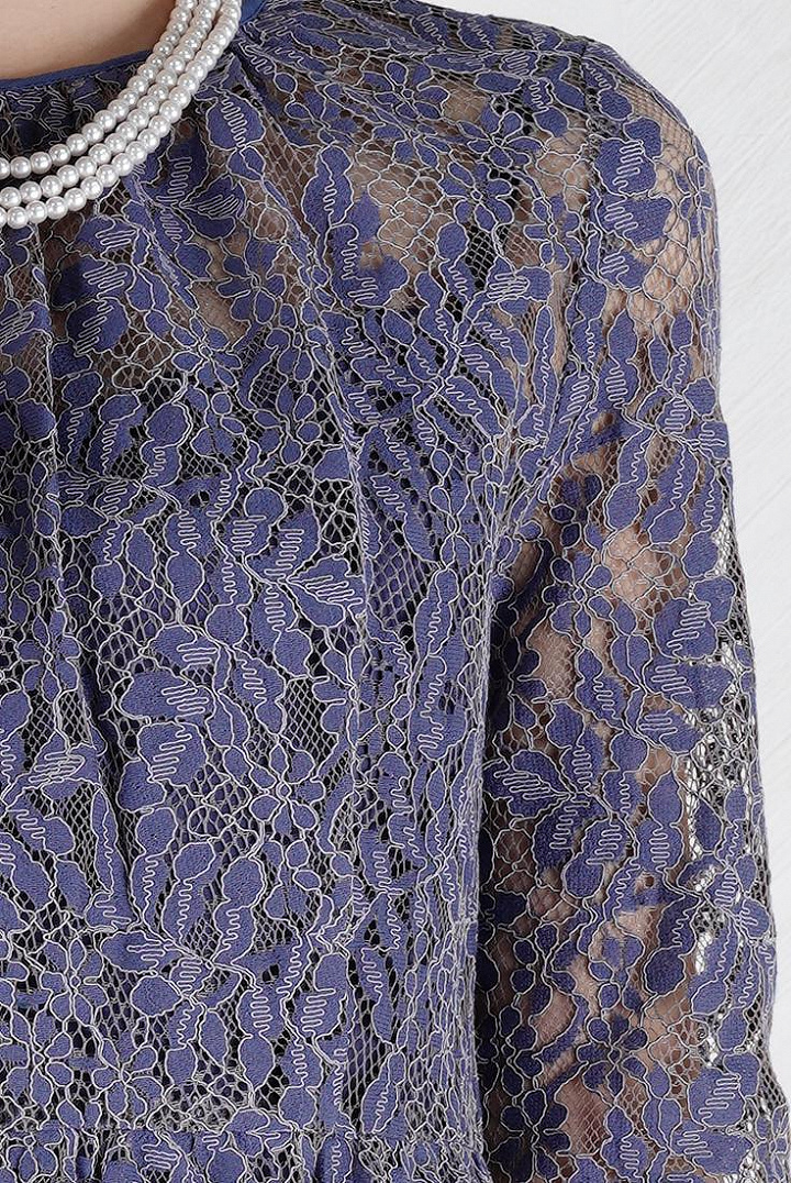 アッシュバイオレット長袖レースドレス