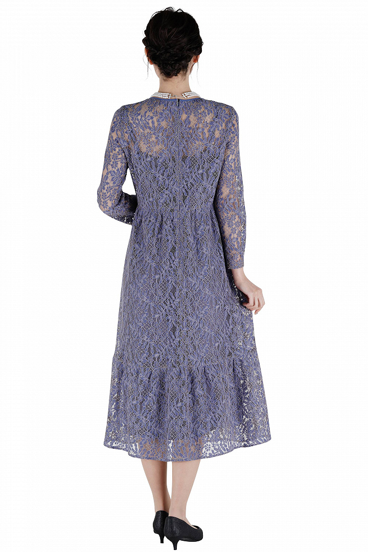 アッシュバイオレット長袖レースドレス