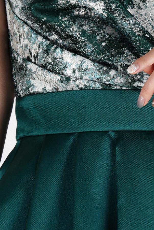 エレガントジャガードグリーンロングドレス