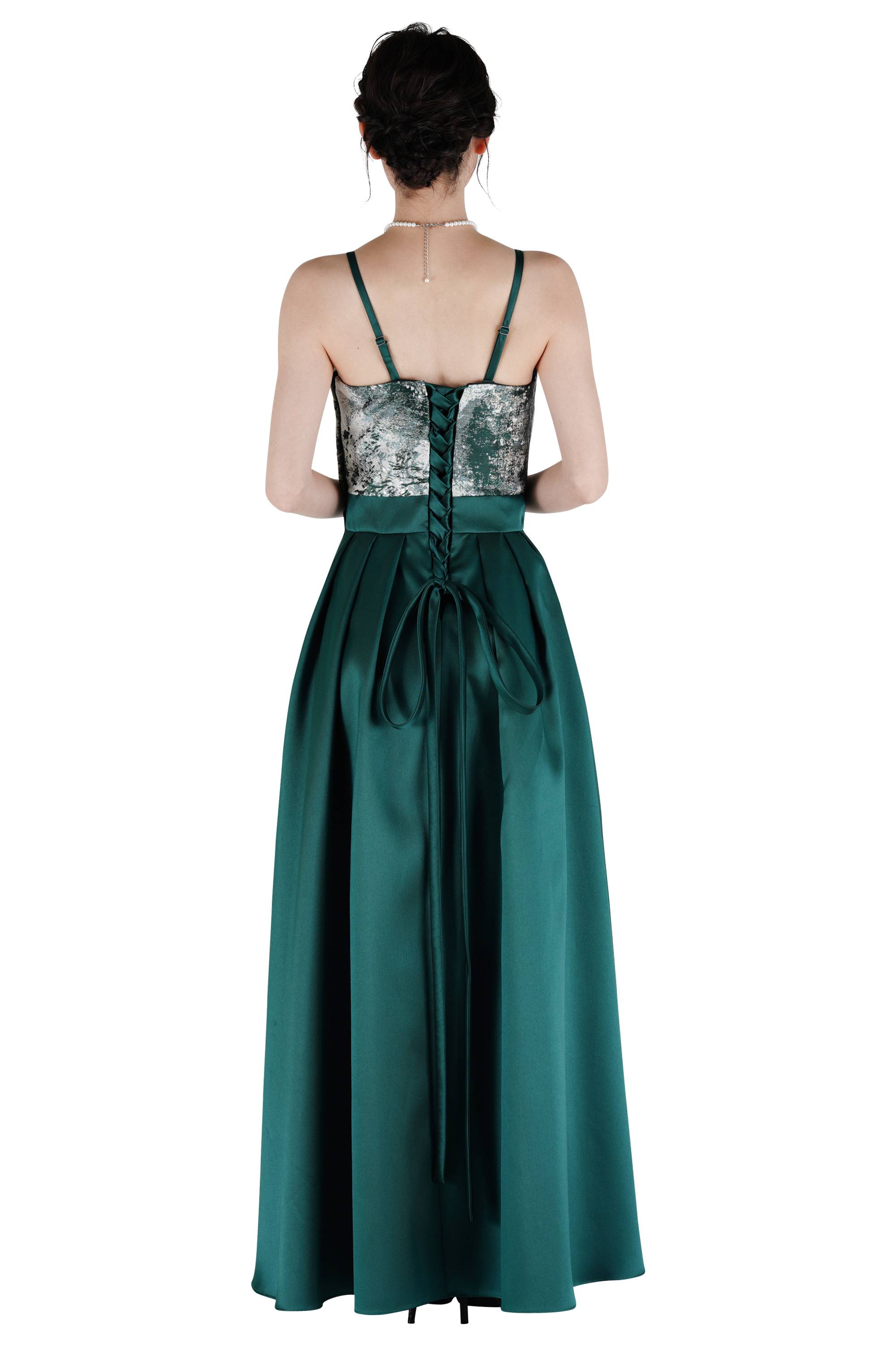 エレガントジャガードグリーンロングドレス