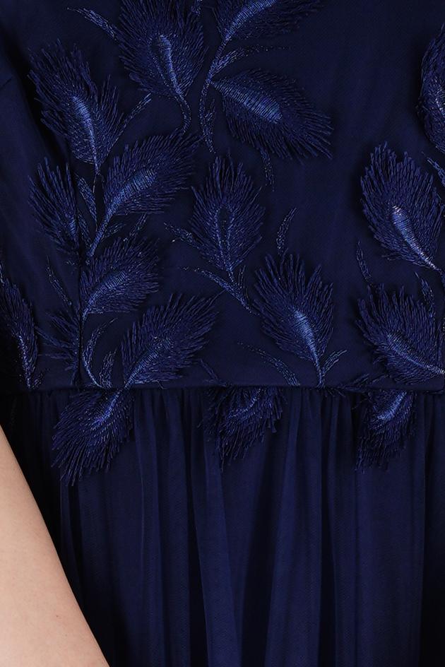 チュール×立体刺繍ネイビーロングドレス