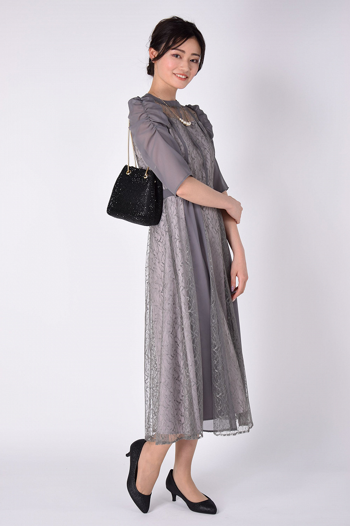 シフォン×レース異素材グレードレス