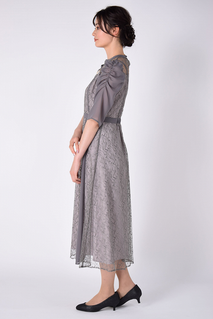 シフォン×レース異素材グレードレス