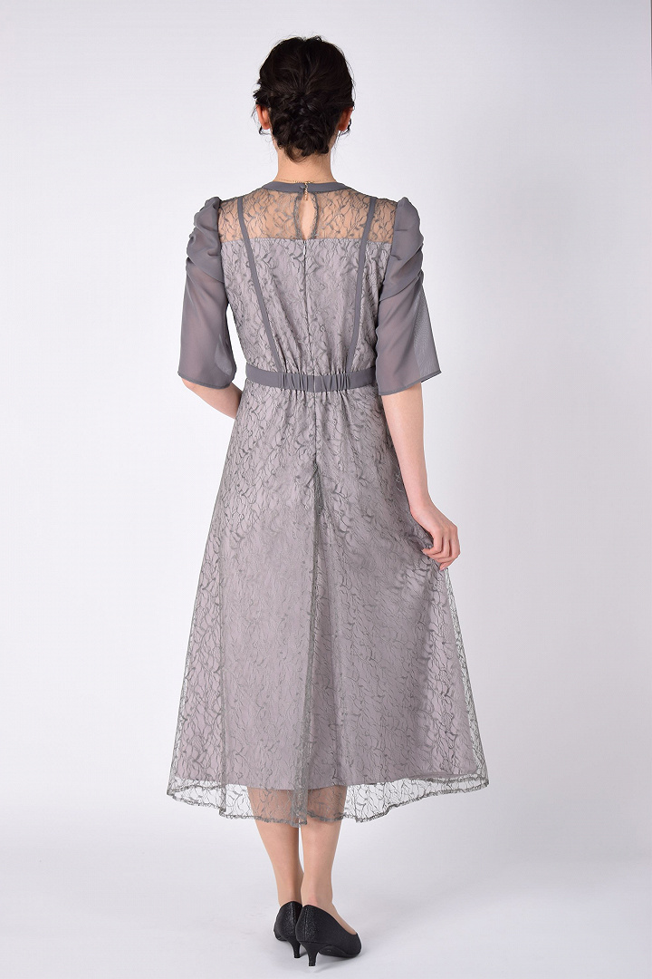 シフォン×レース異素材グレードレス