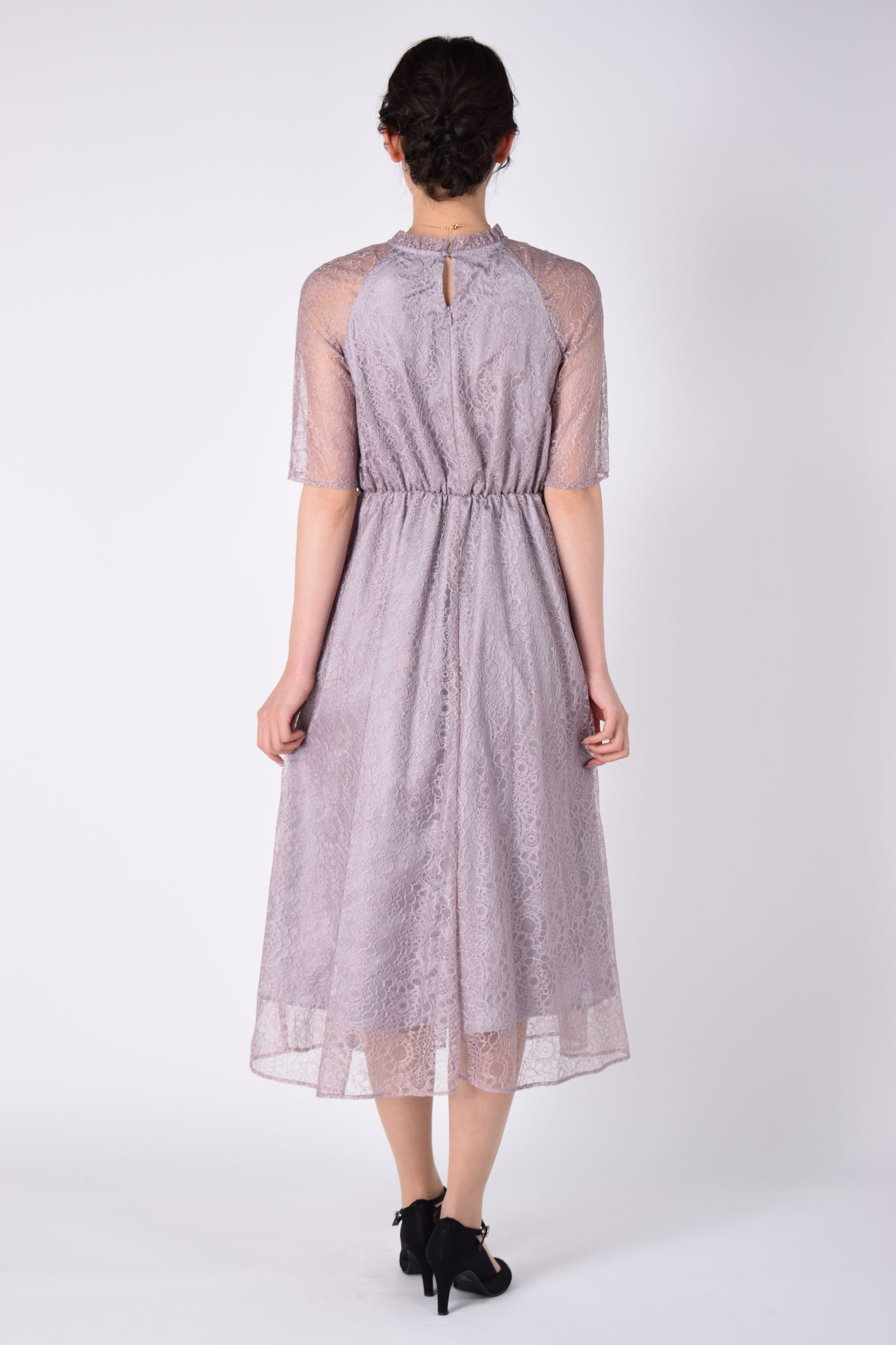 ラグラン袖レースラベンダードレス