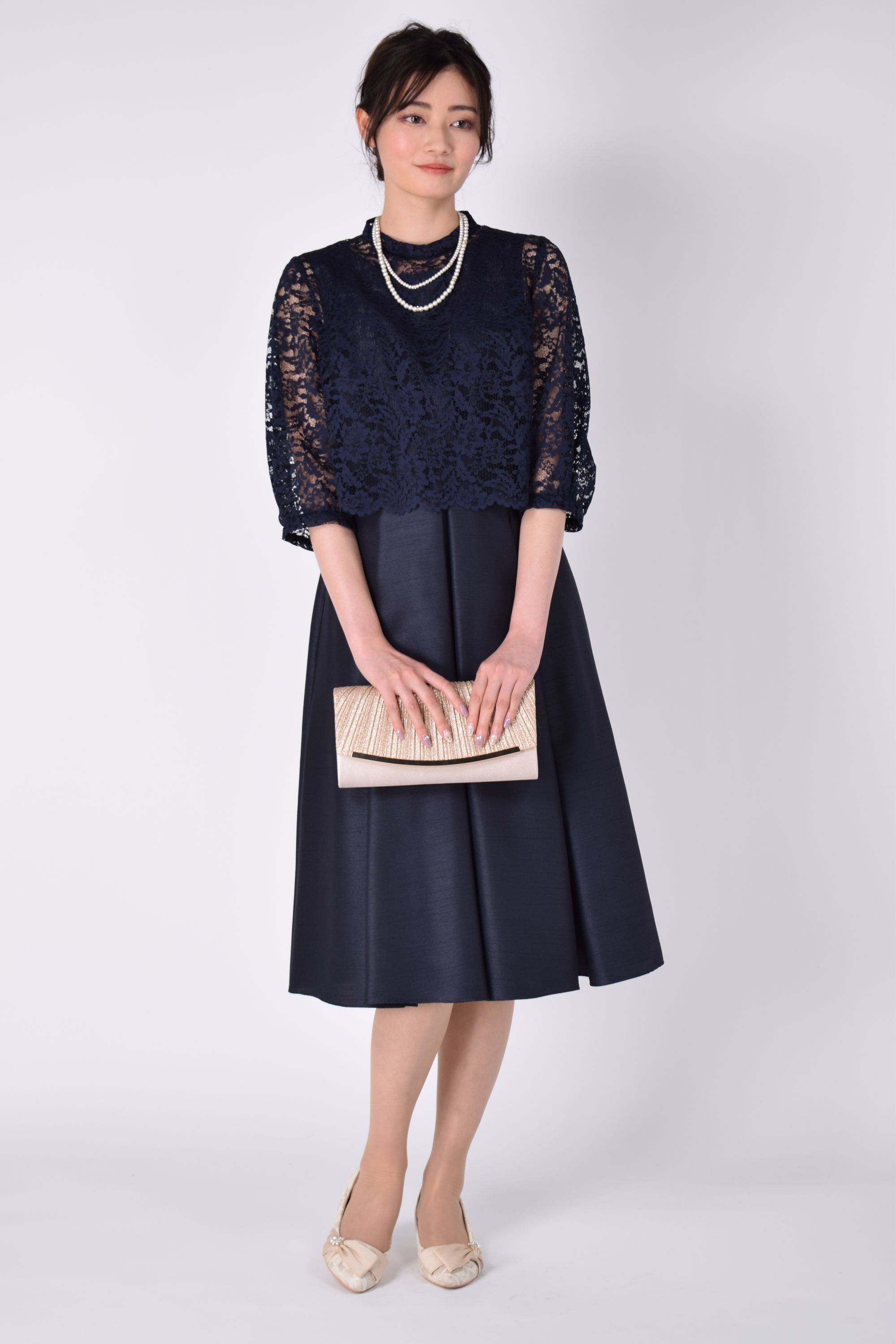 リボン&レースシャンパンパンプス