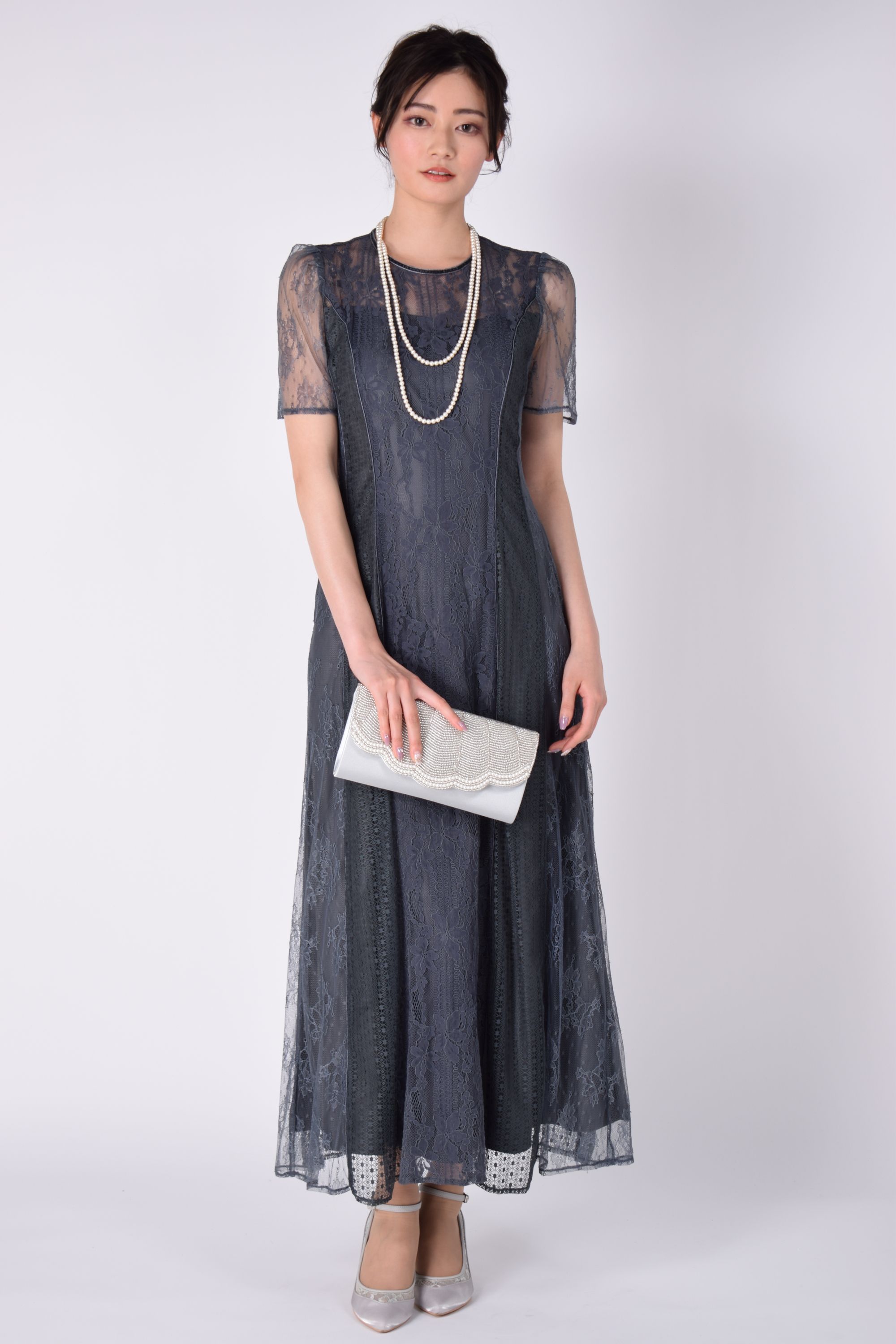 スカラップビーズ＆パールシルバーバッグ