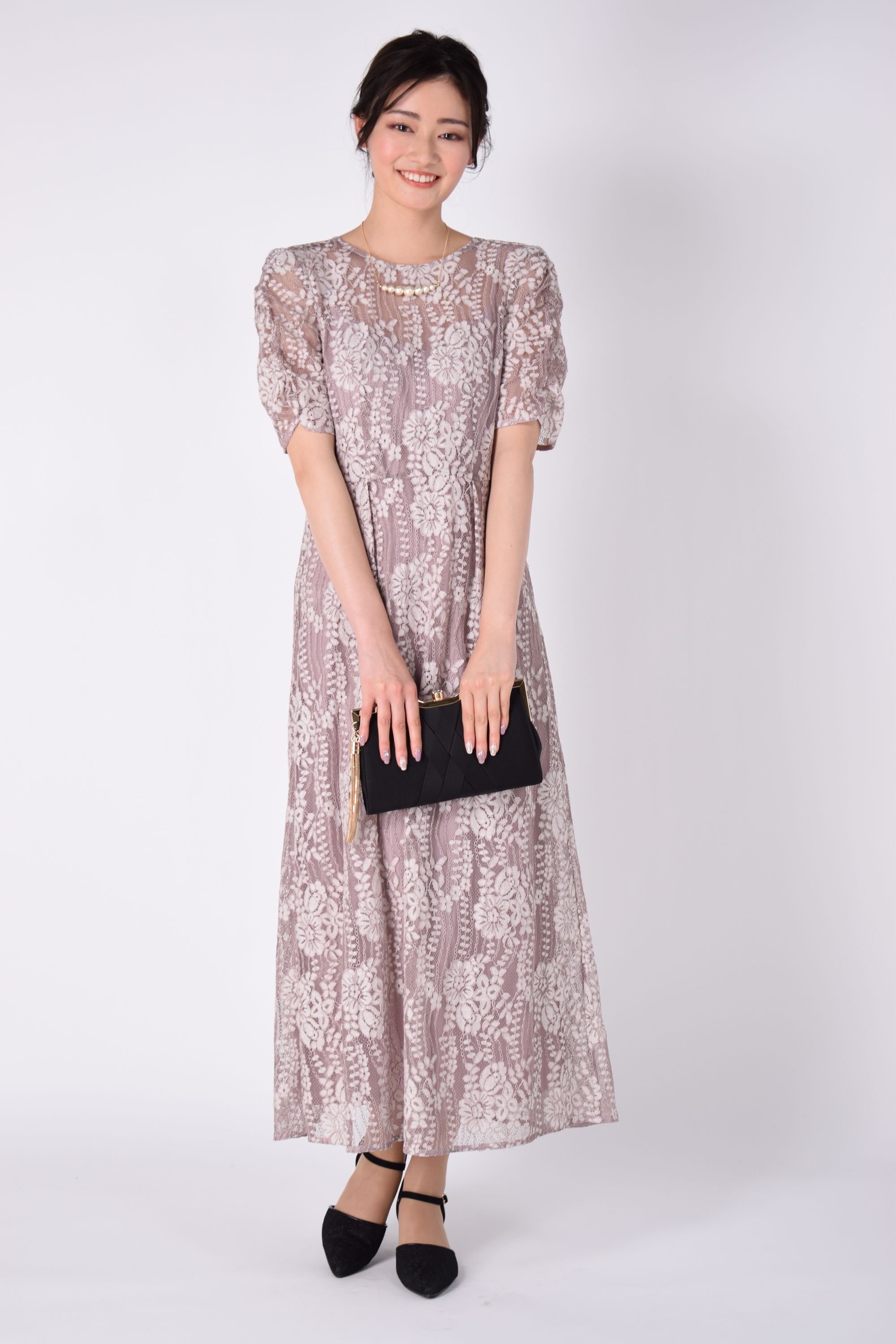 エプロンレースクリームベージュドレス