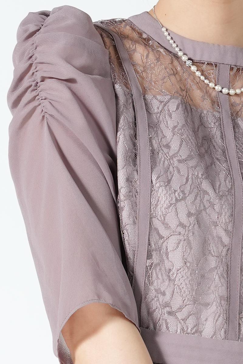 Hermoso シフォン×レース異素材ライトモーブドレス (M) を