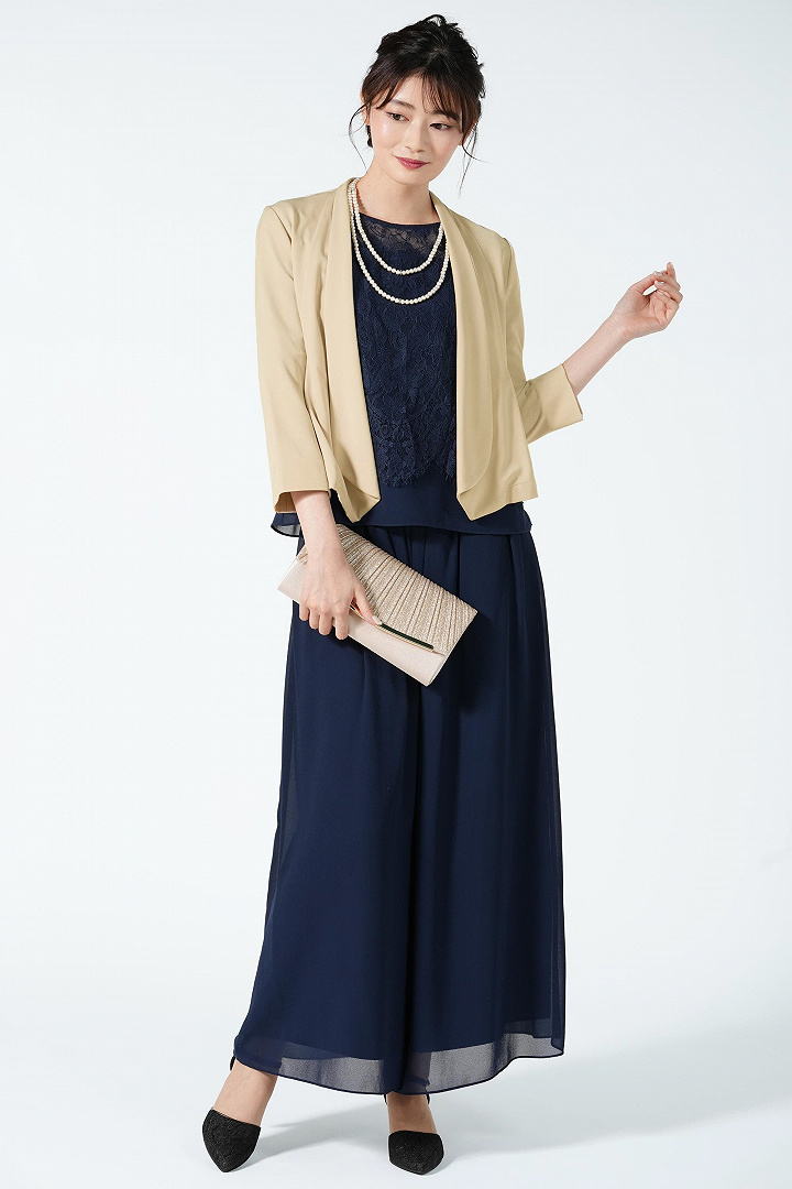 レース&シフォン紺ワイドパンツ