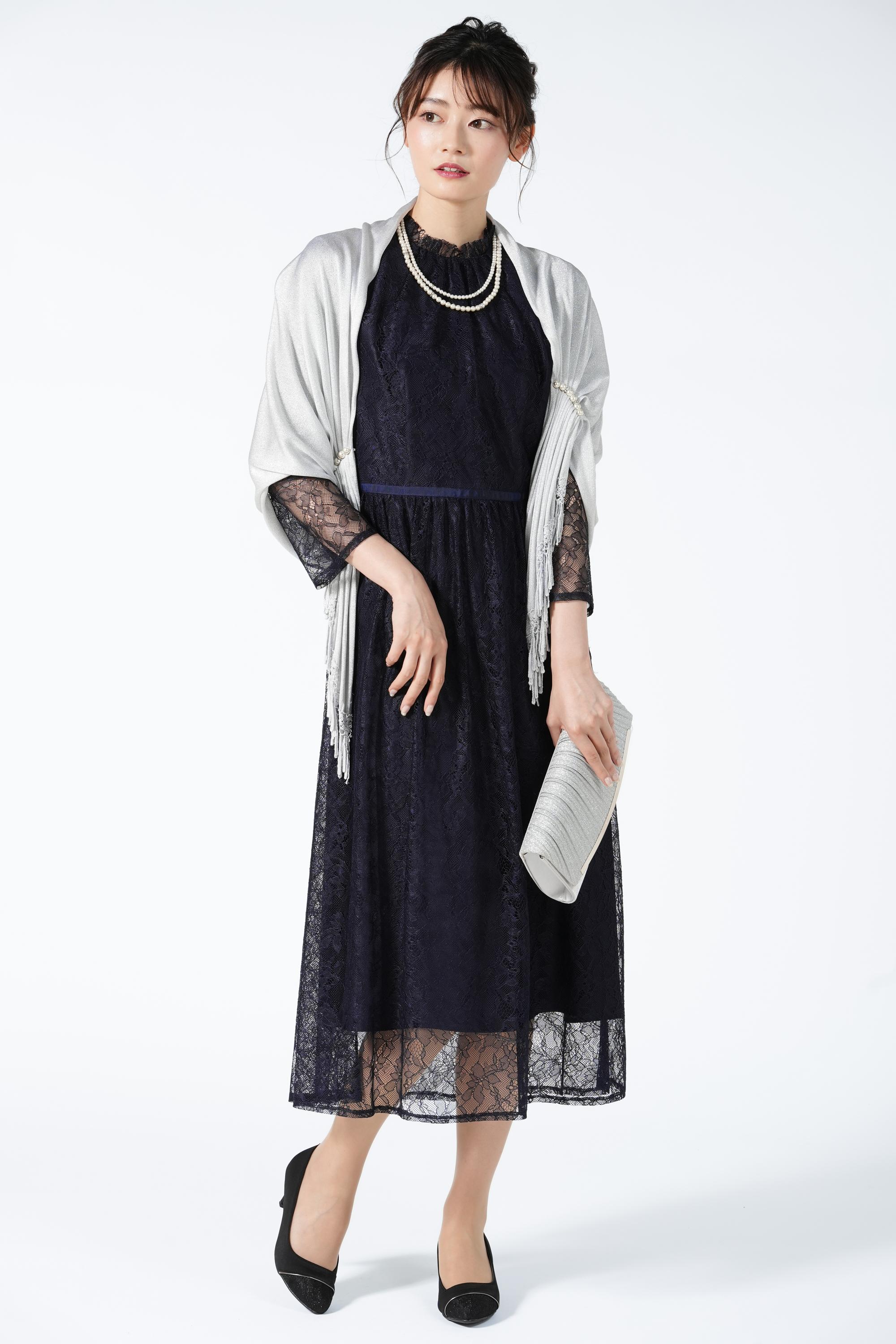 パール留め具ラメシルバーグレーショール