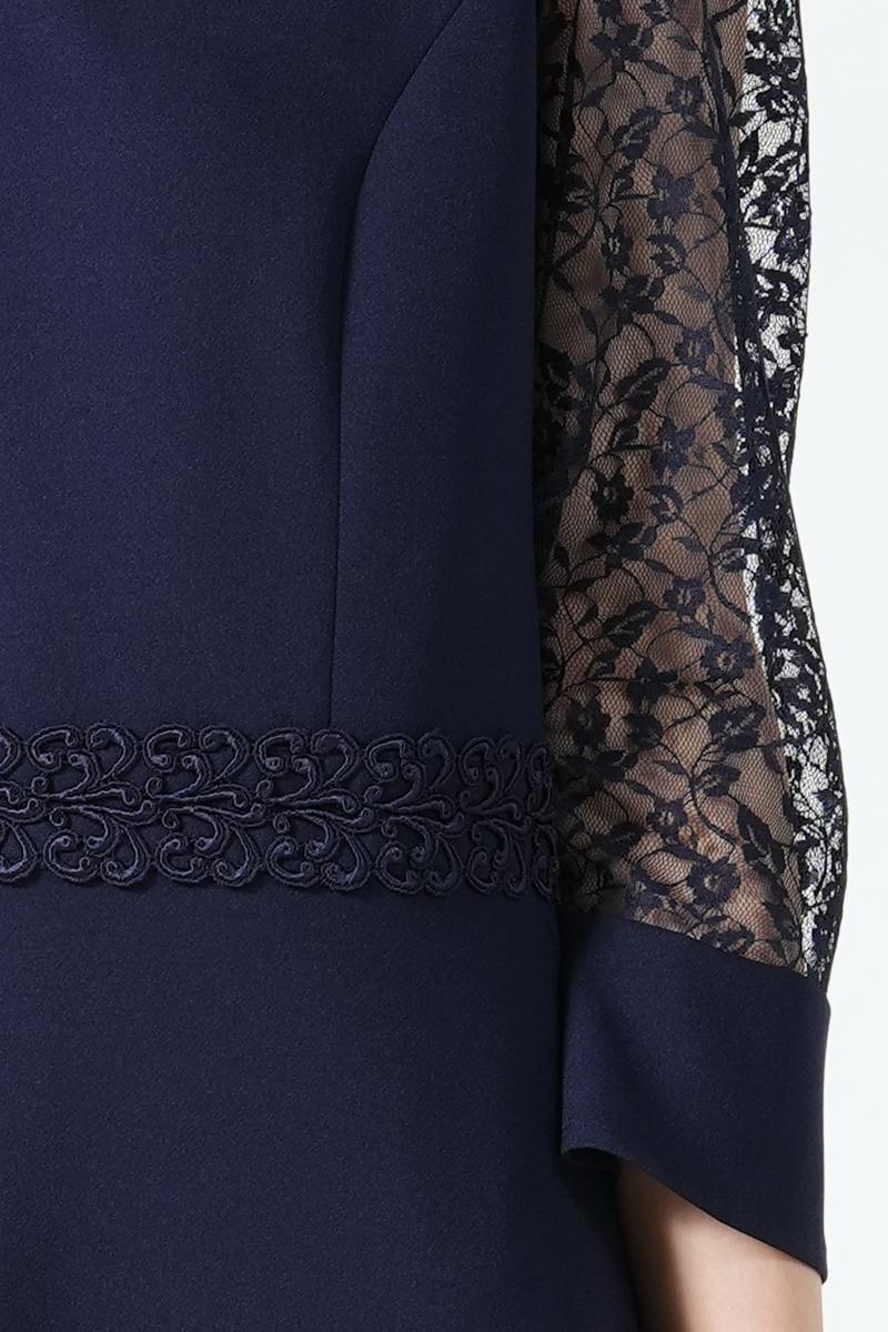 小花柄レース袖ネイビードレス