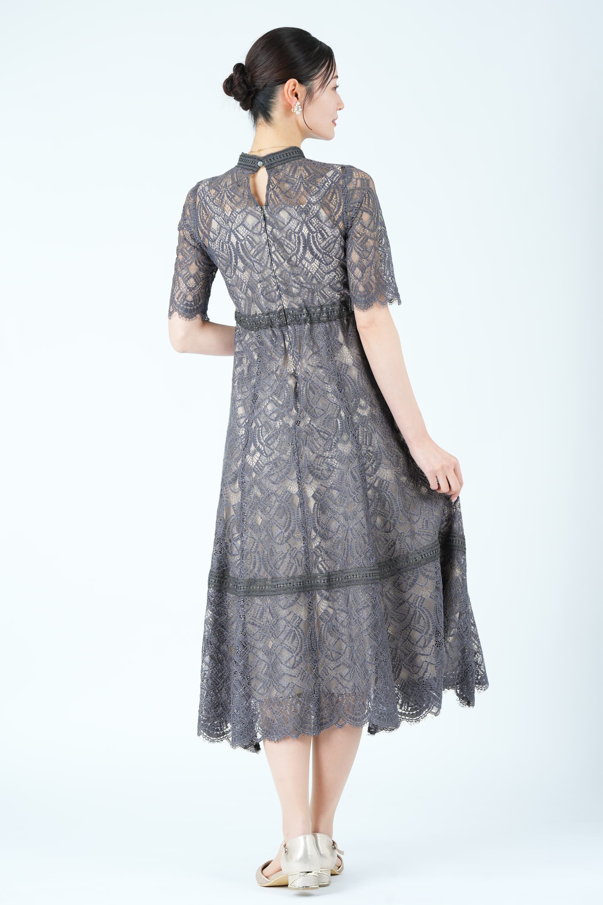 ハシゴレース切り替えアーミーカーキドレス