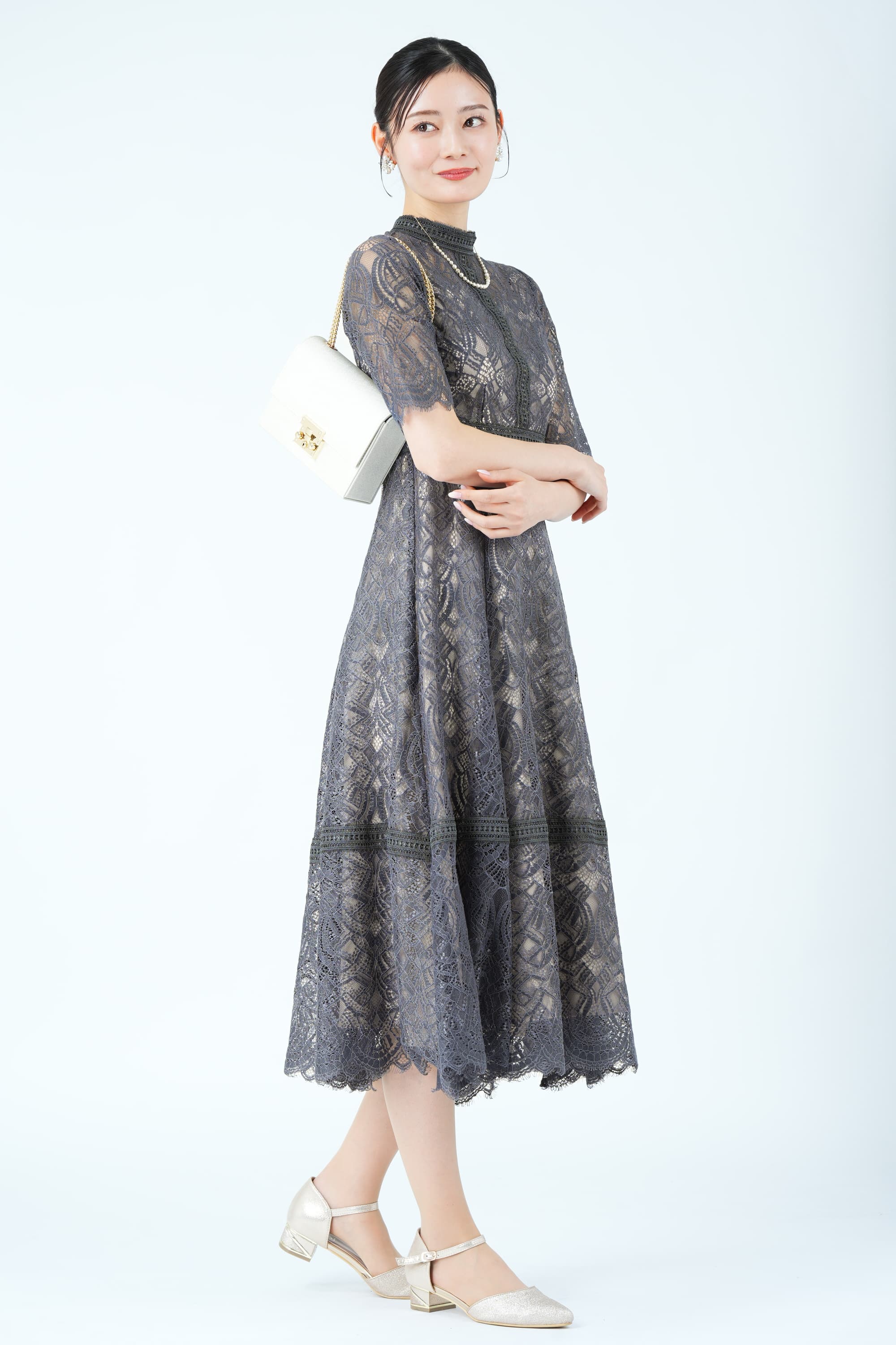 ハシゴレース切り替えアーミーカーキドレス