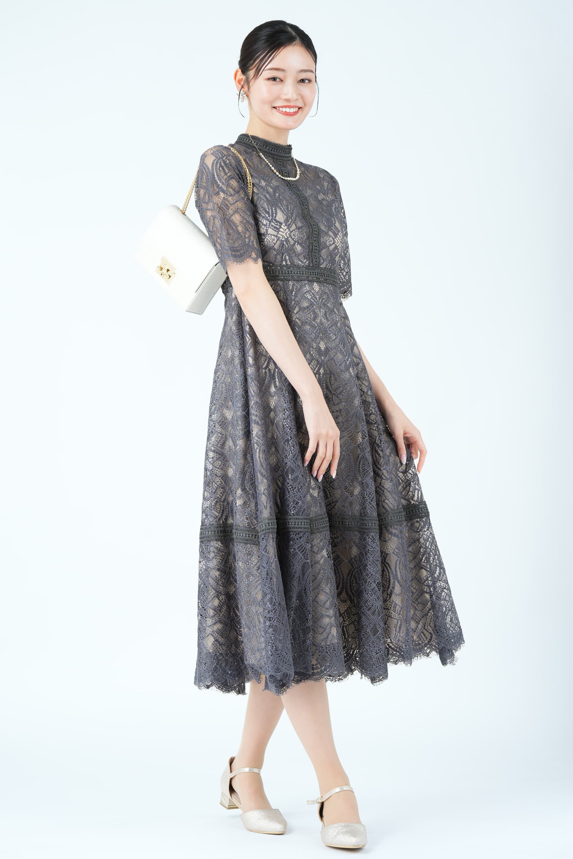 ハシゴレース切り替えアーミーカーキドレス