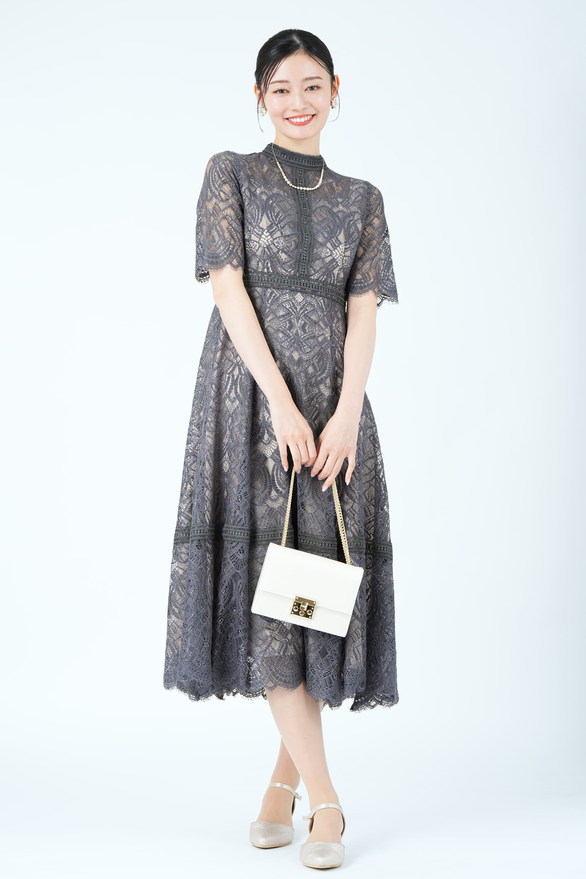 ハシゴレース切り替えアーミーカーキドレス