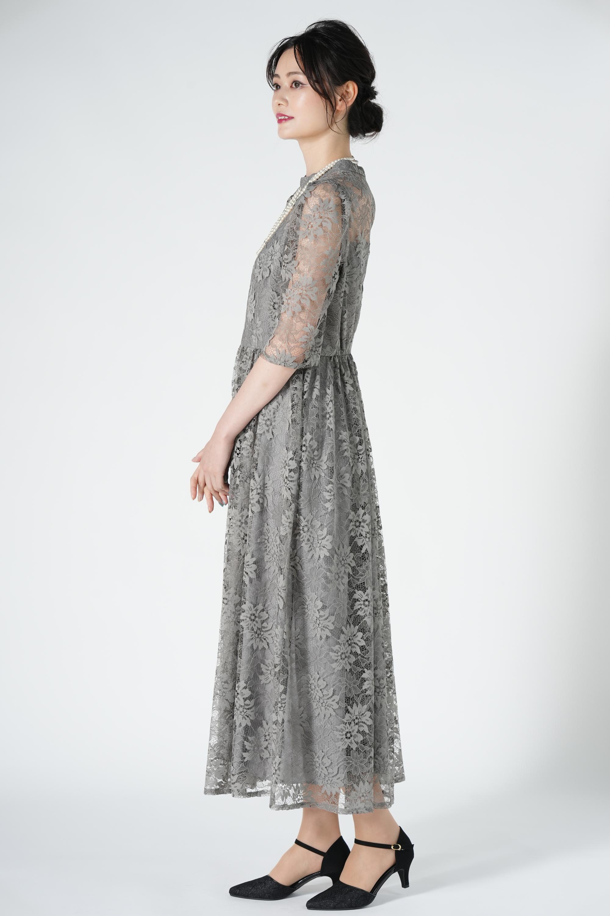 AIMER ニュアンスグレー花刺繍レースドレス (M) をレンタル - 結婚式パーティーのドレスレンタルはおしゃれコンシャス