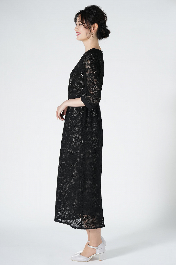 ペイズリー柄ジャガードレースブラックドレス