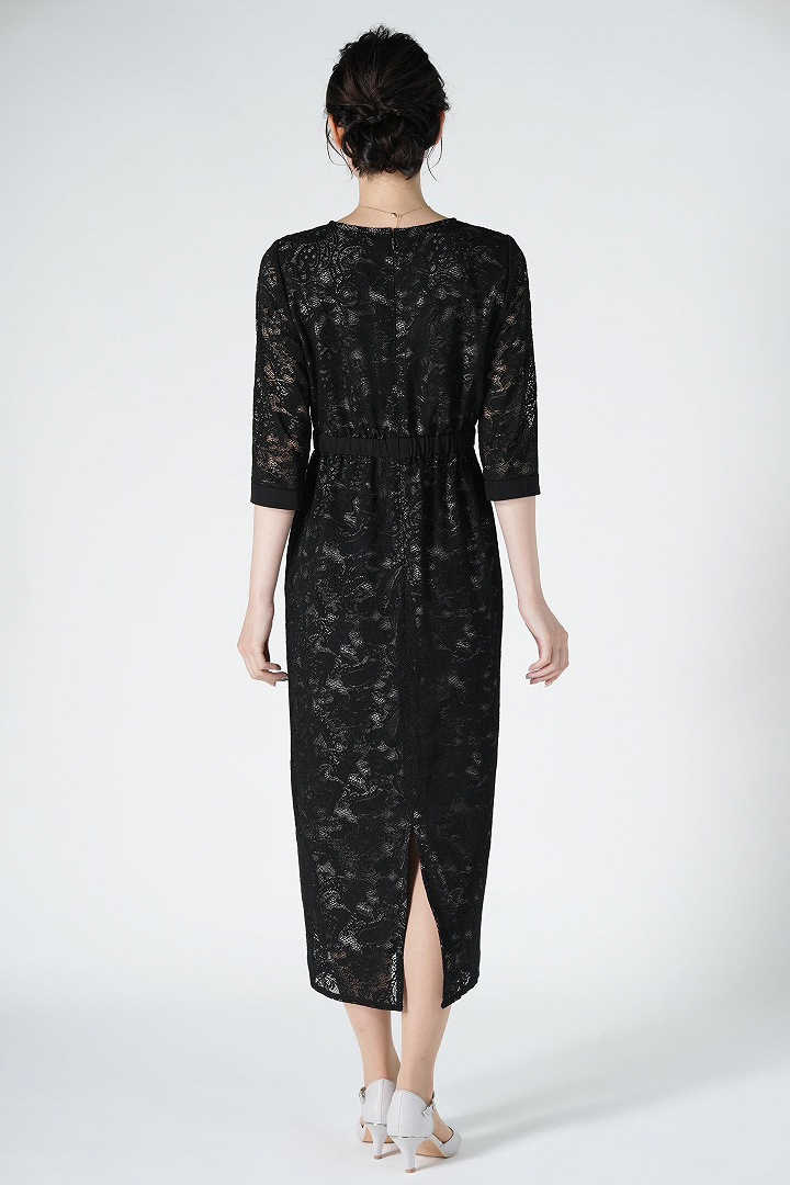 ペイズリー柄ジャガードレースブラックドレス