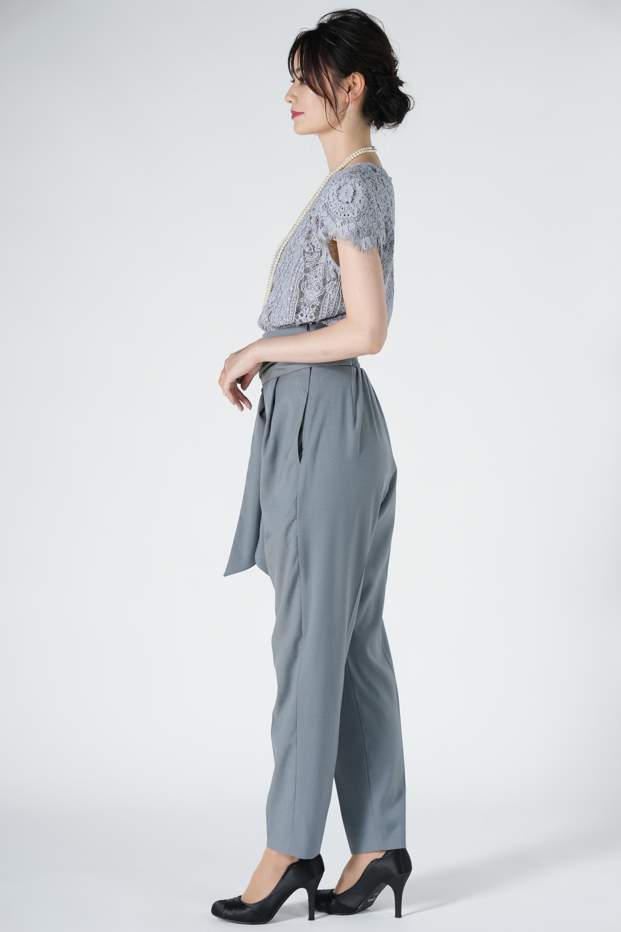 コンビ異素材アイスブルーパンツドレス