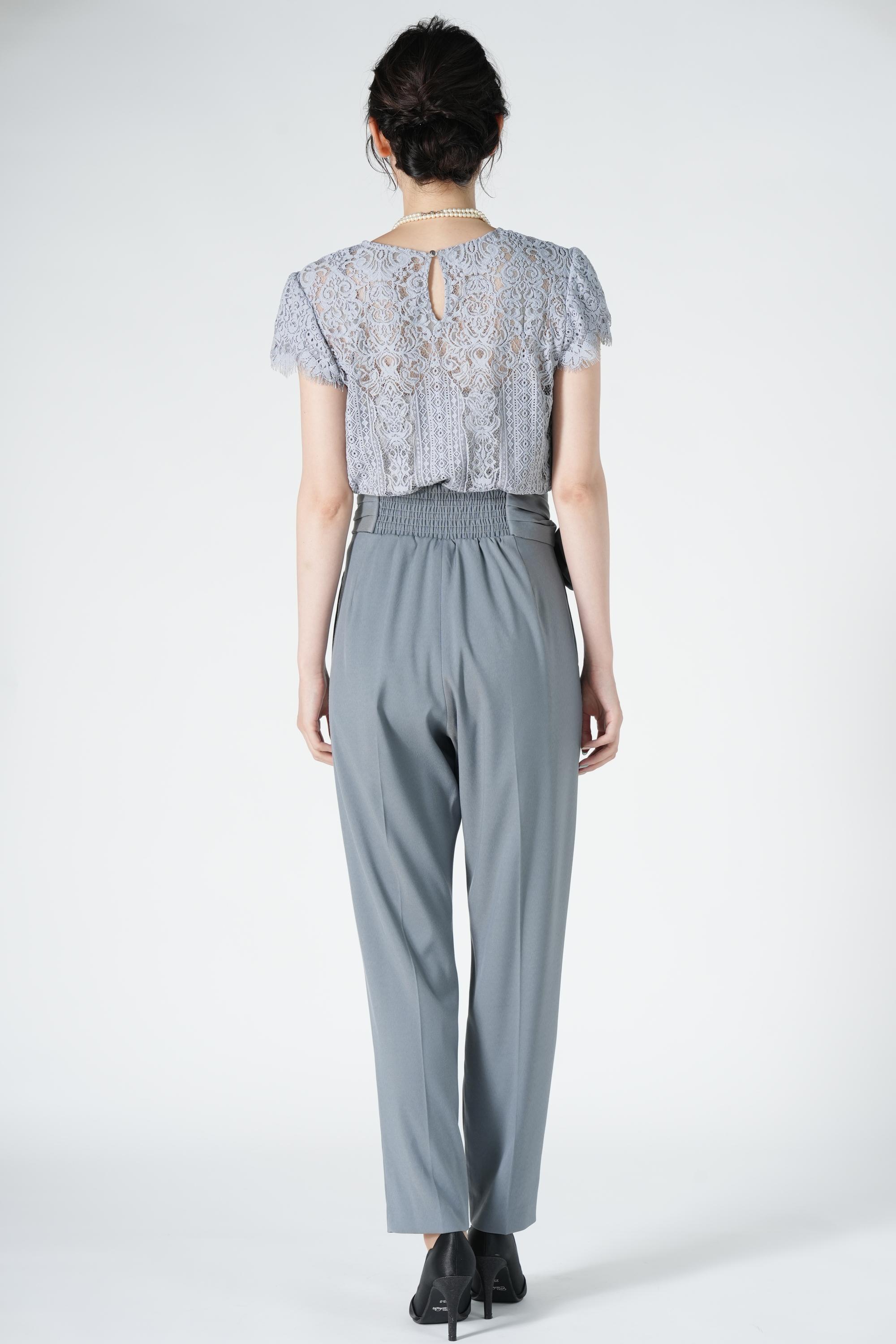 コンビ異素材アイスブルーパンツドレス