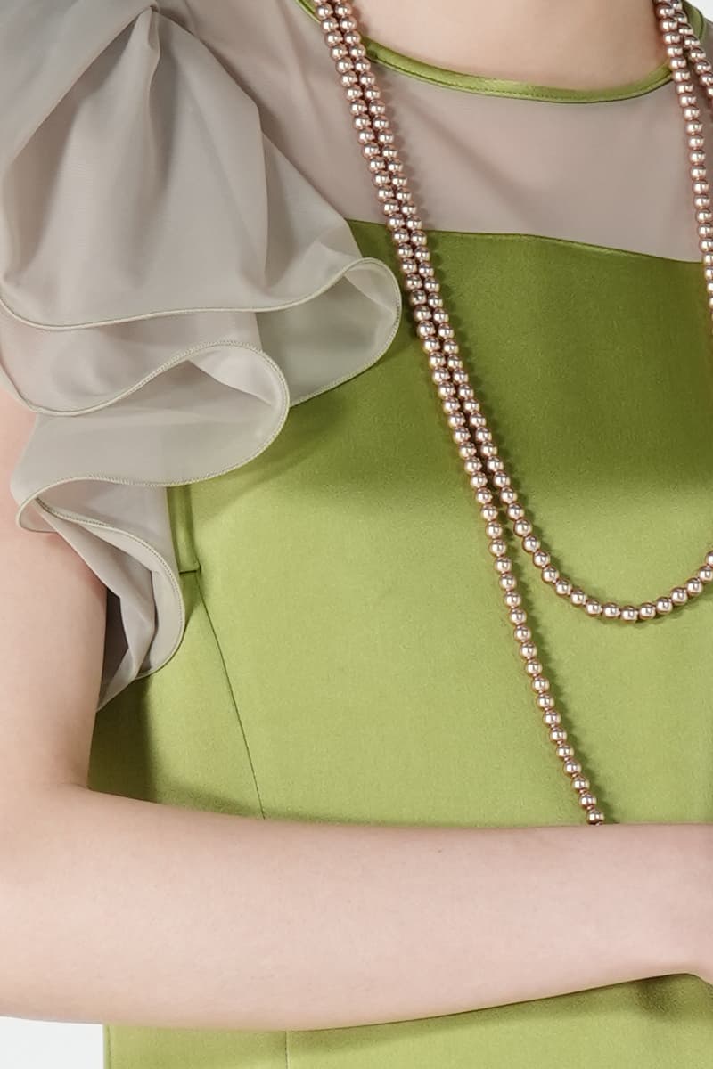 フリル袖イエローグリーンドレス