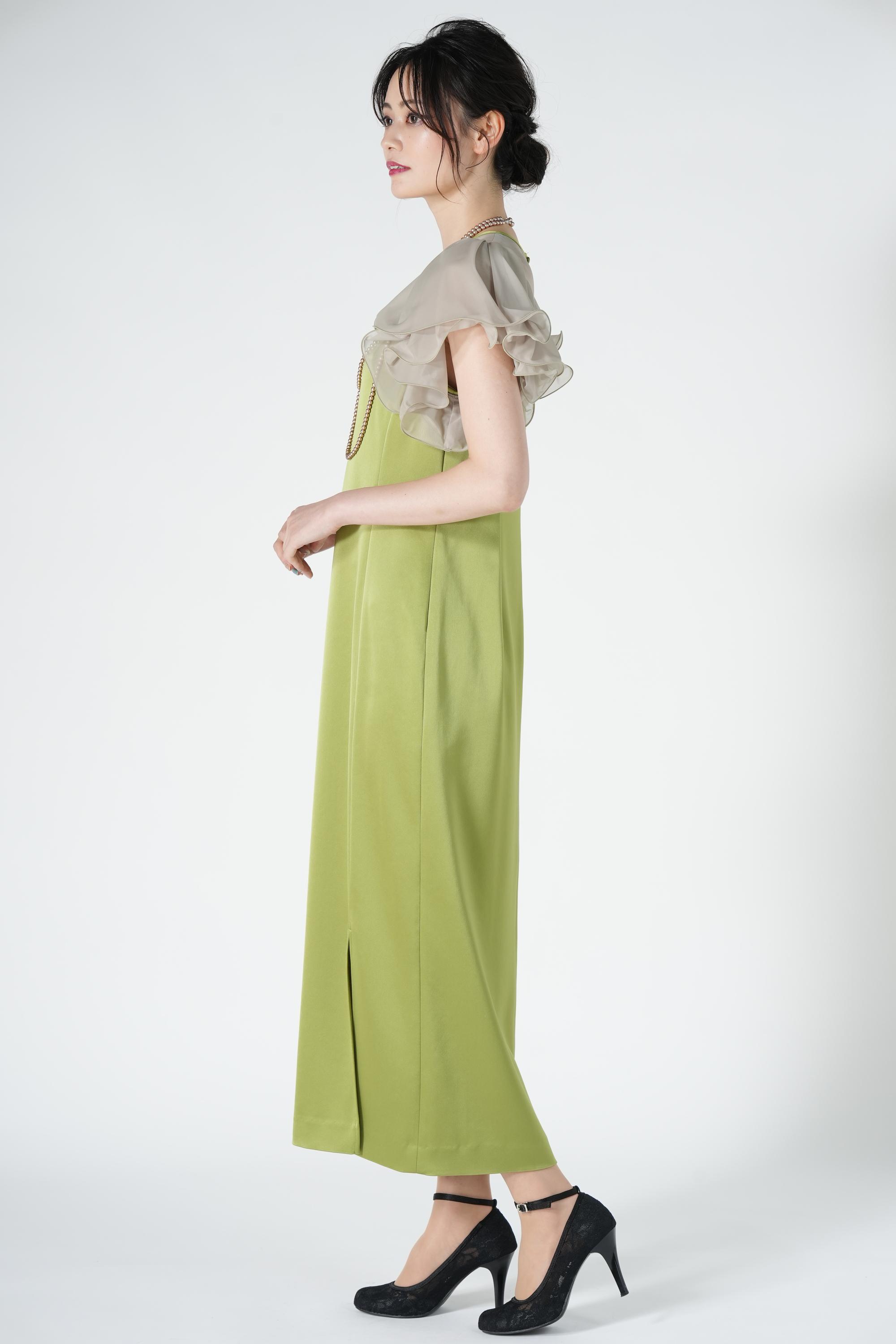 フリル袖イエローグリーンドレス