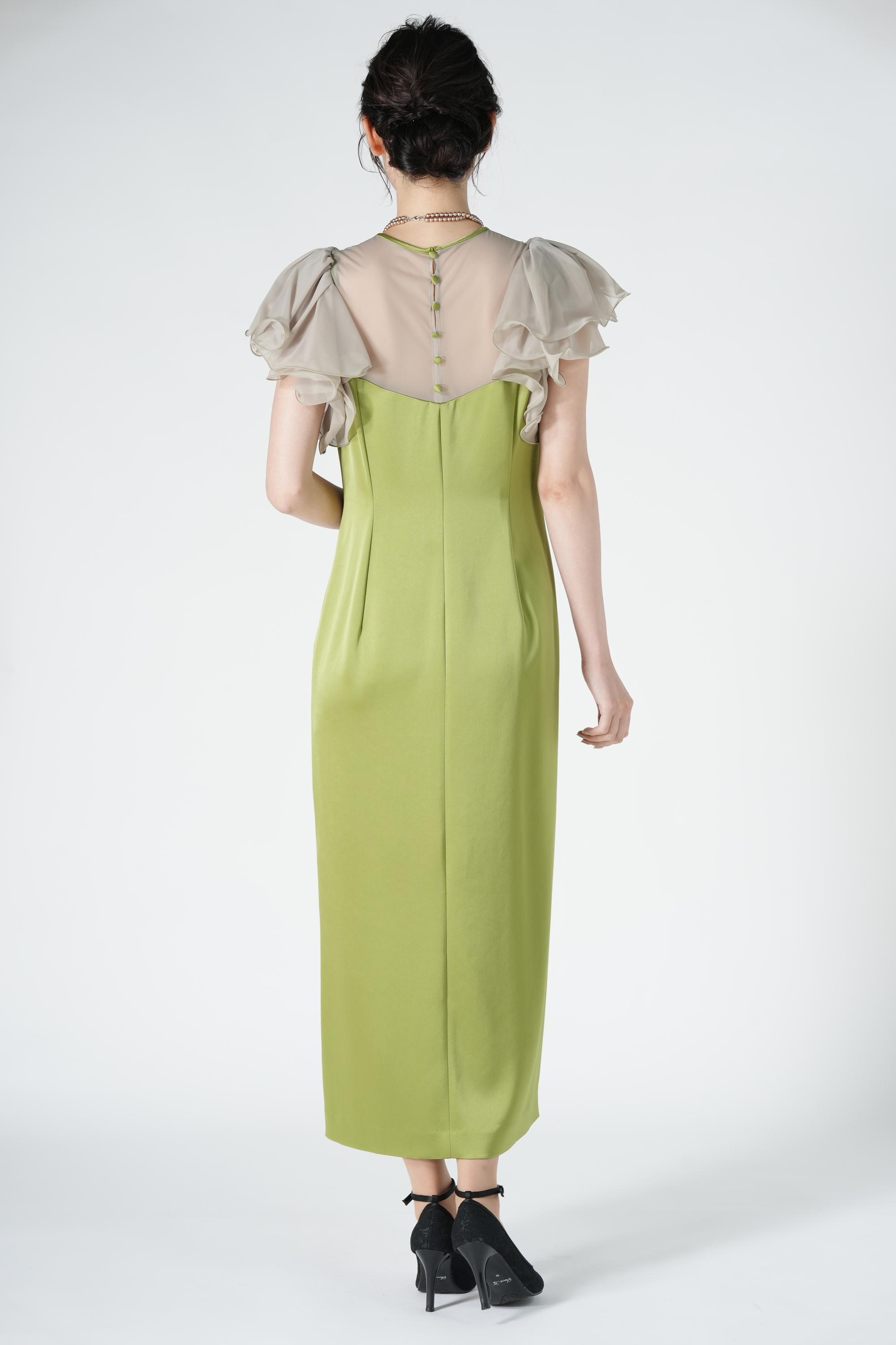 フリル袖イエローグリーンドレス