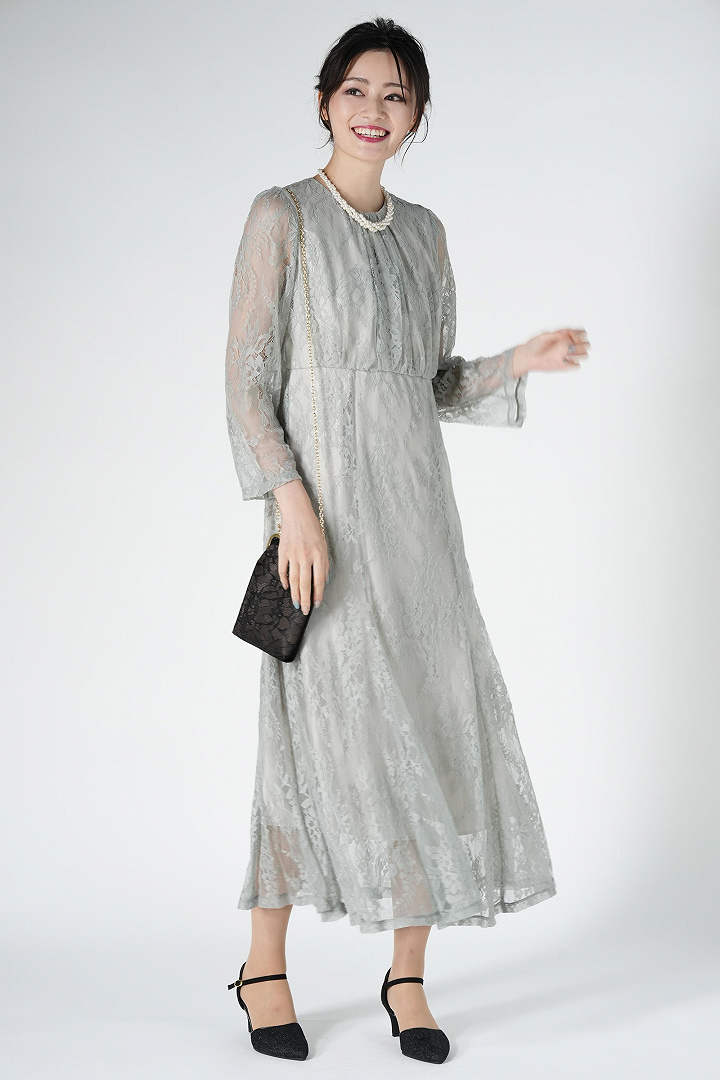 フラワーリーフ柄総レースライトグレードレス