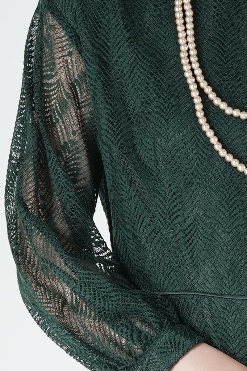 リーフ柄ペプラムグリーンドレス