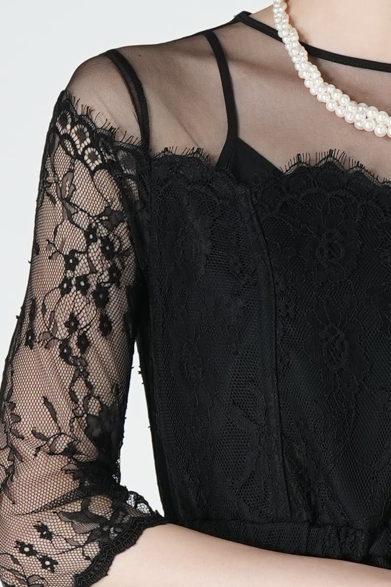 SNIDEL スカラレース上品ブラックドレス (M) をレンタル - 結婚