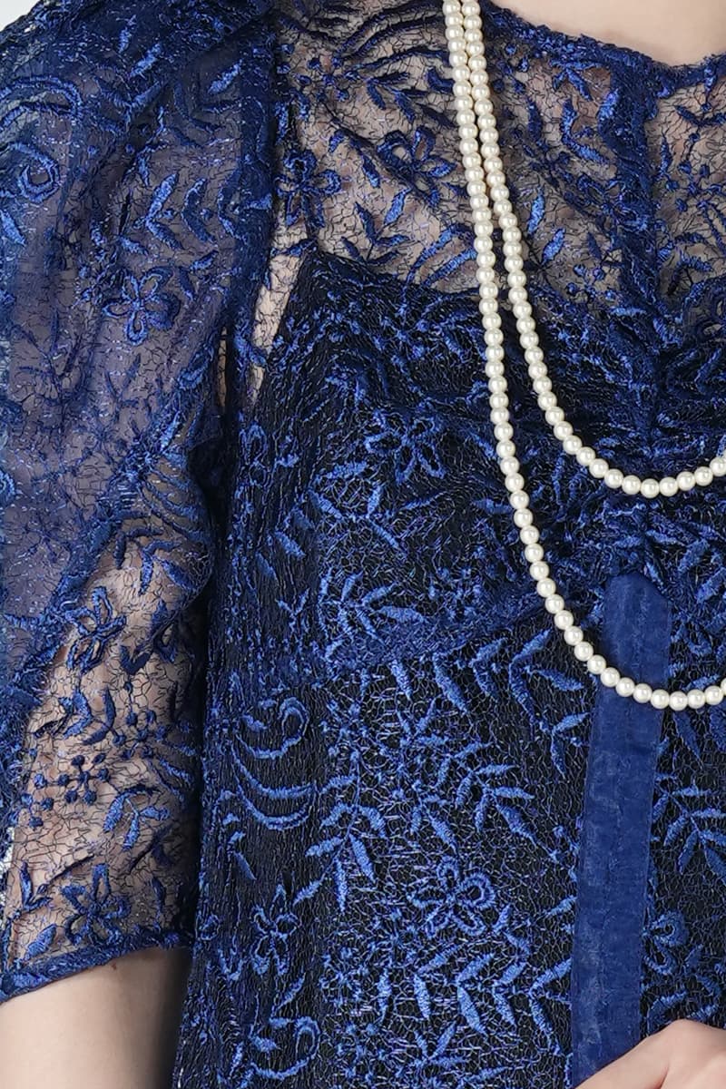 チュール花柄ネイビードレス