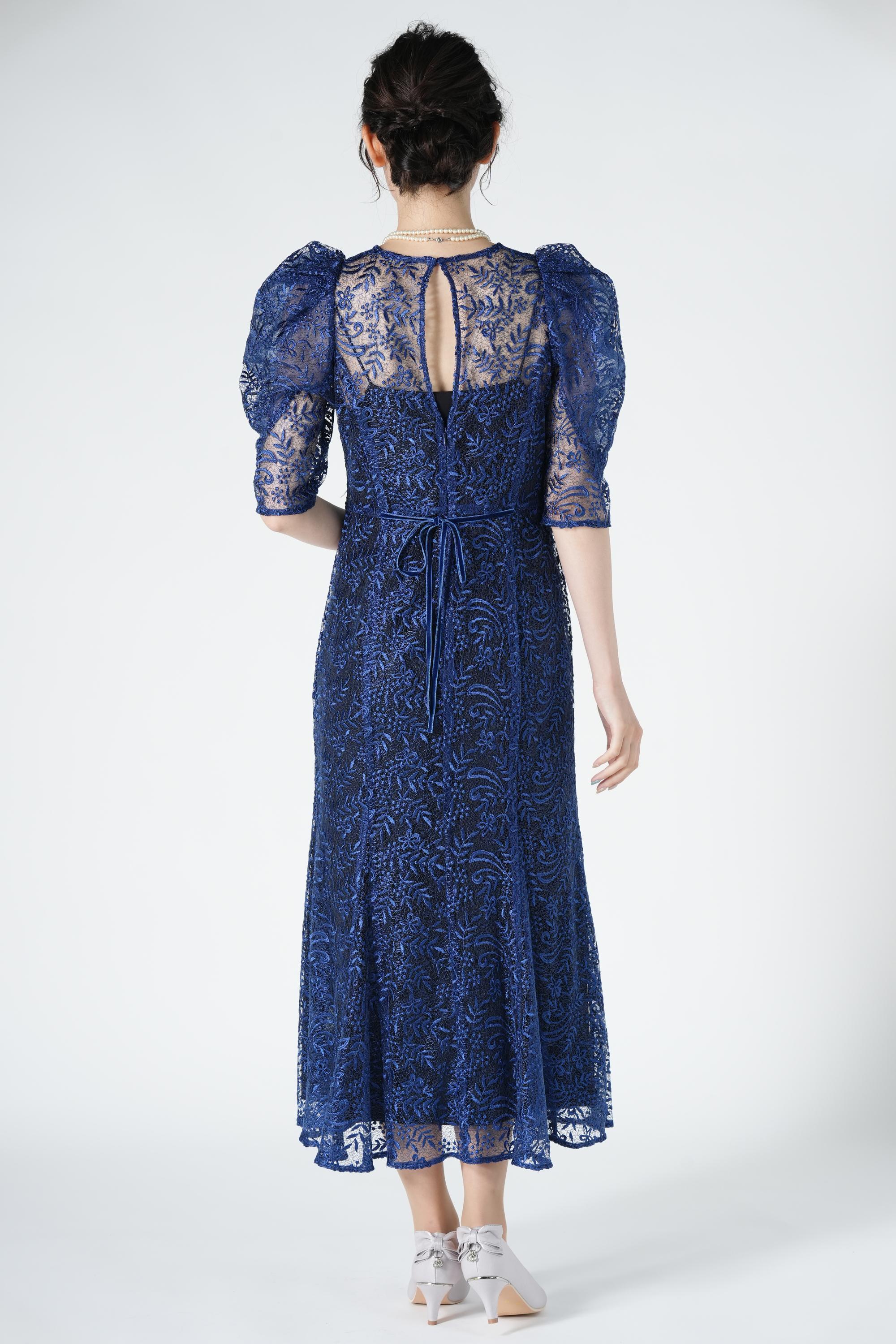 チュール花柄ネイビードレス