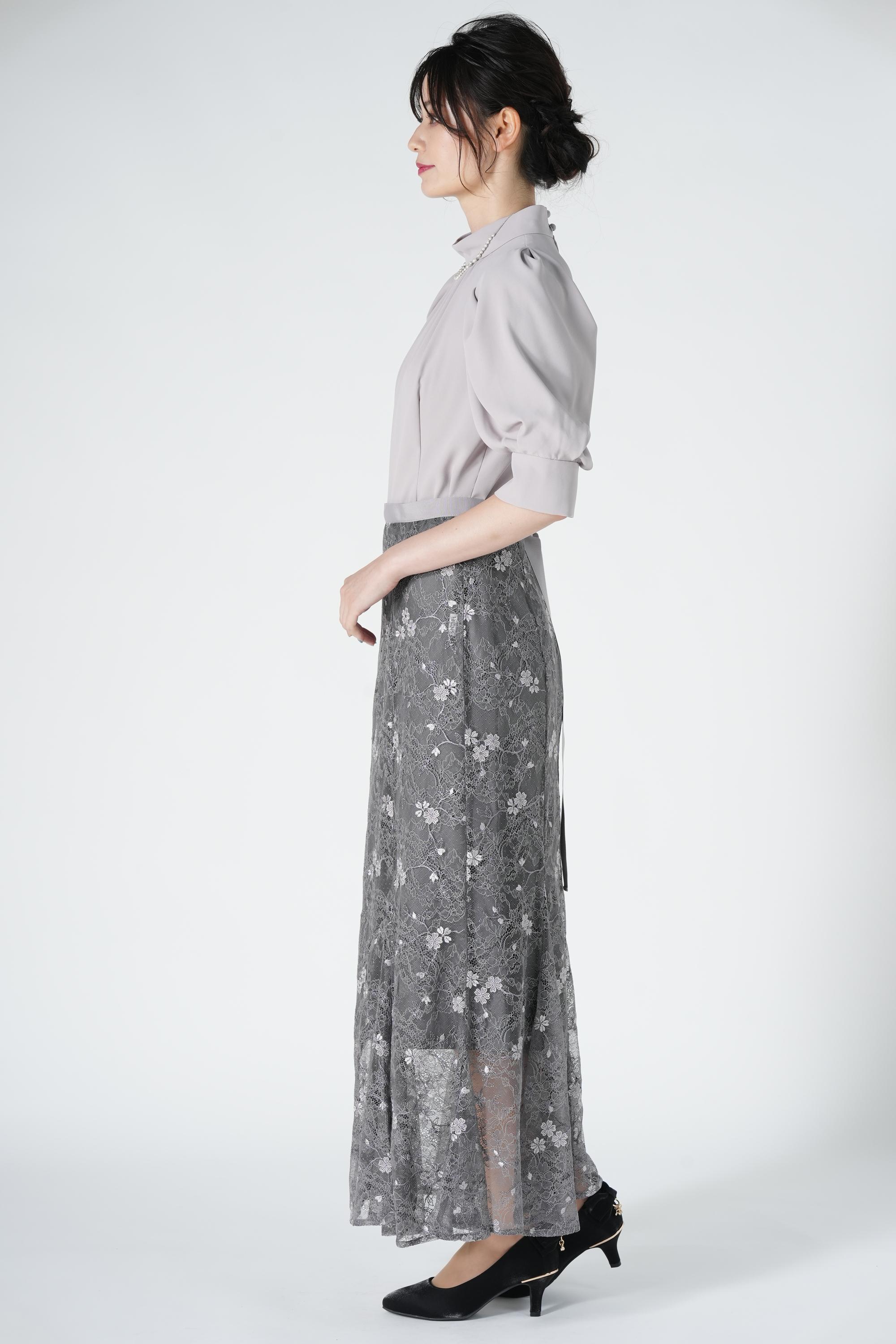 ジョーゼット×レース刺繍レイヤードグレードレス