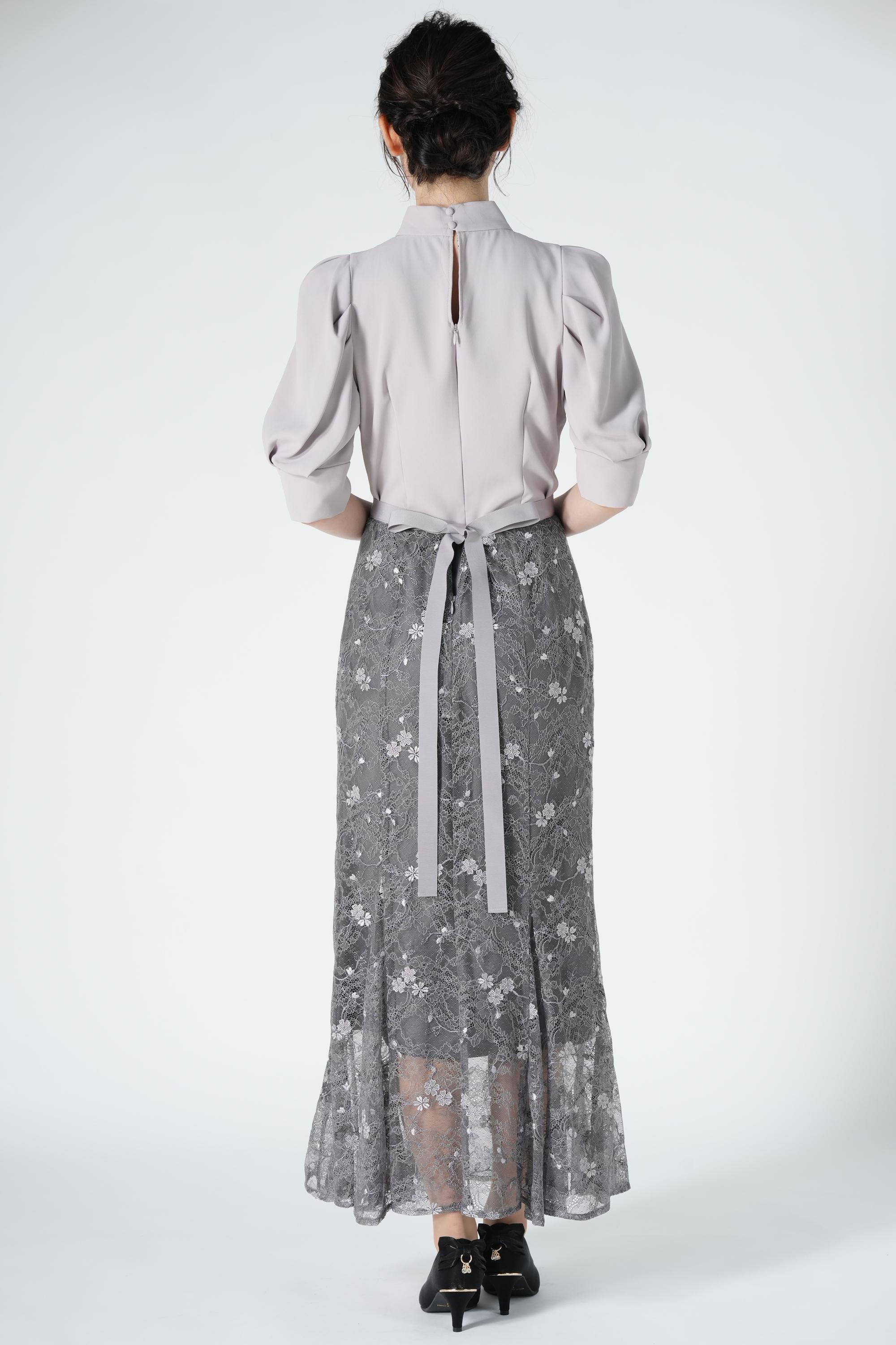 ジョーゼット×レース刺繍レイヤードグレードレス