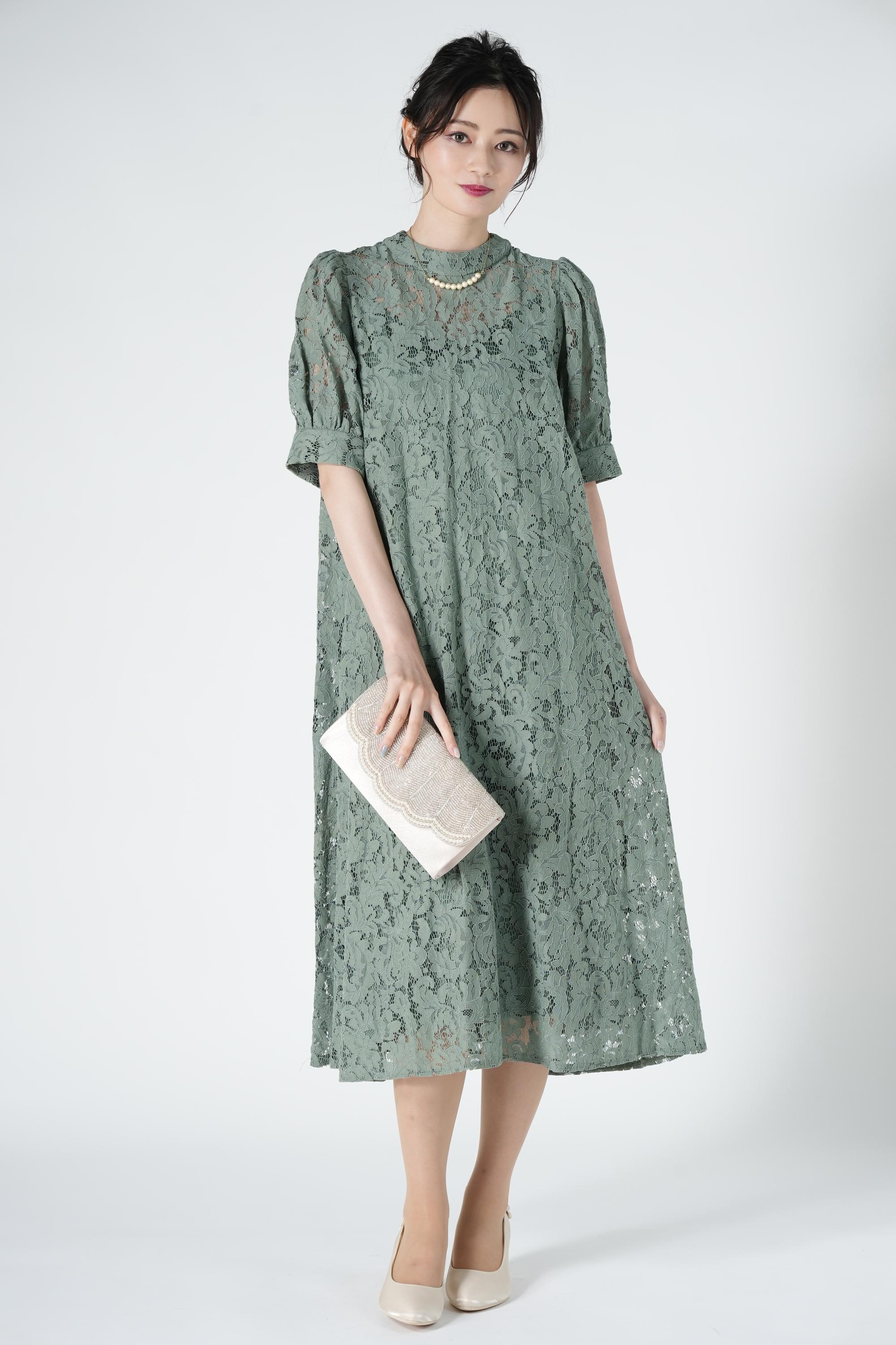 テントラインゆったりレースグリーンドレス