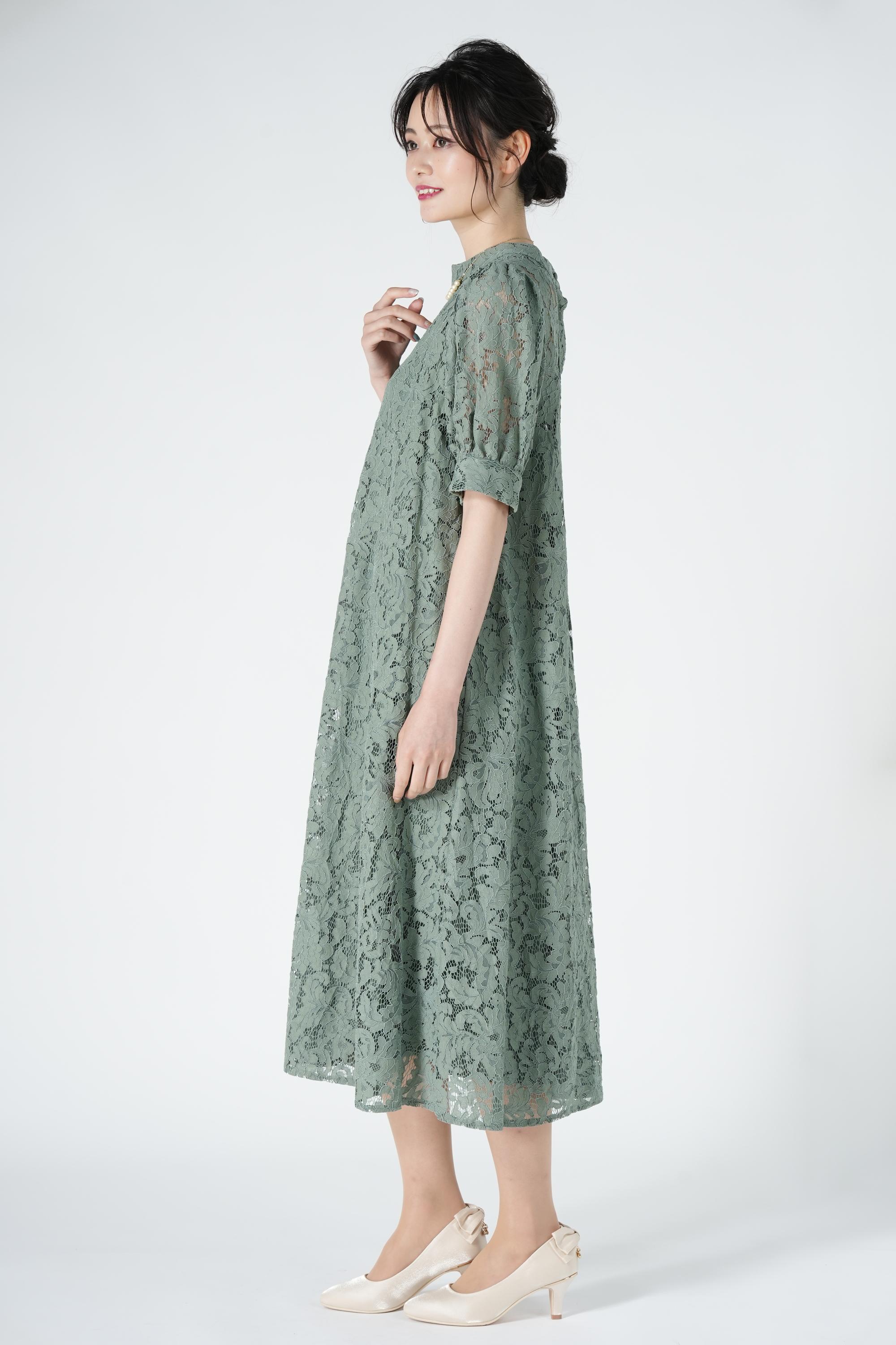 テントラインゆったりレースグリーンドレス