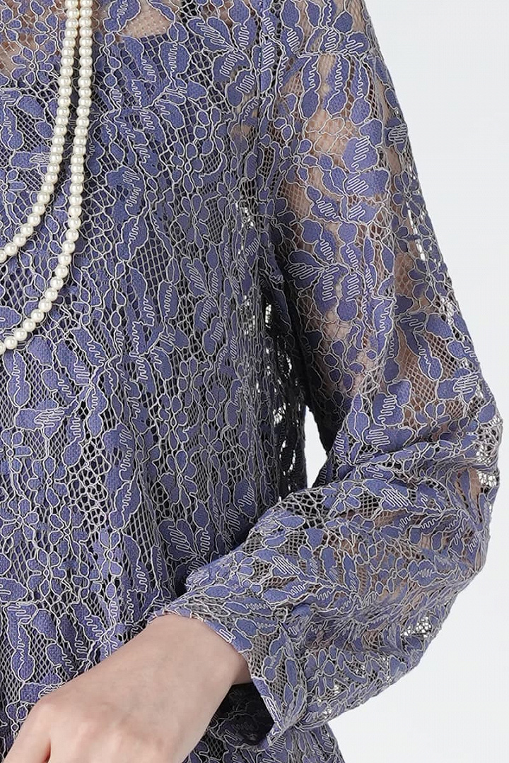 Aライン総レースアッシュバイオレットドレス